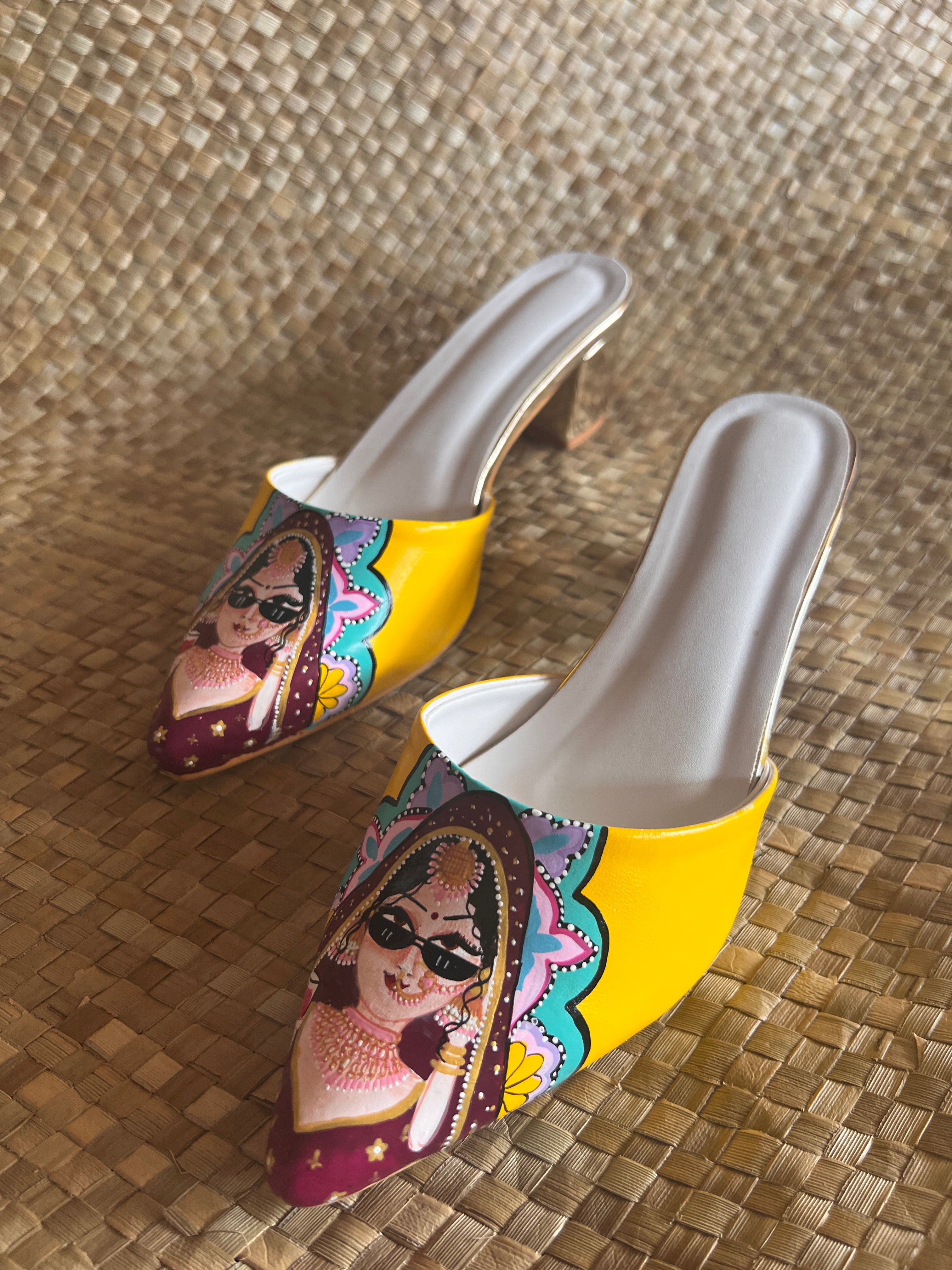 Yellow 2 inch swag bride mules