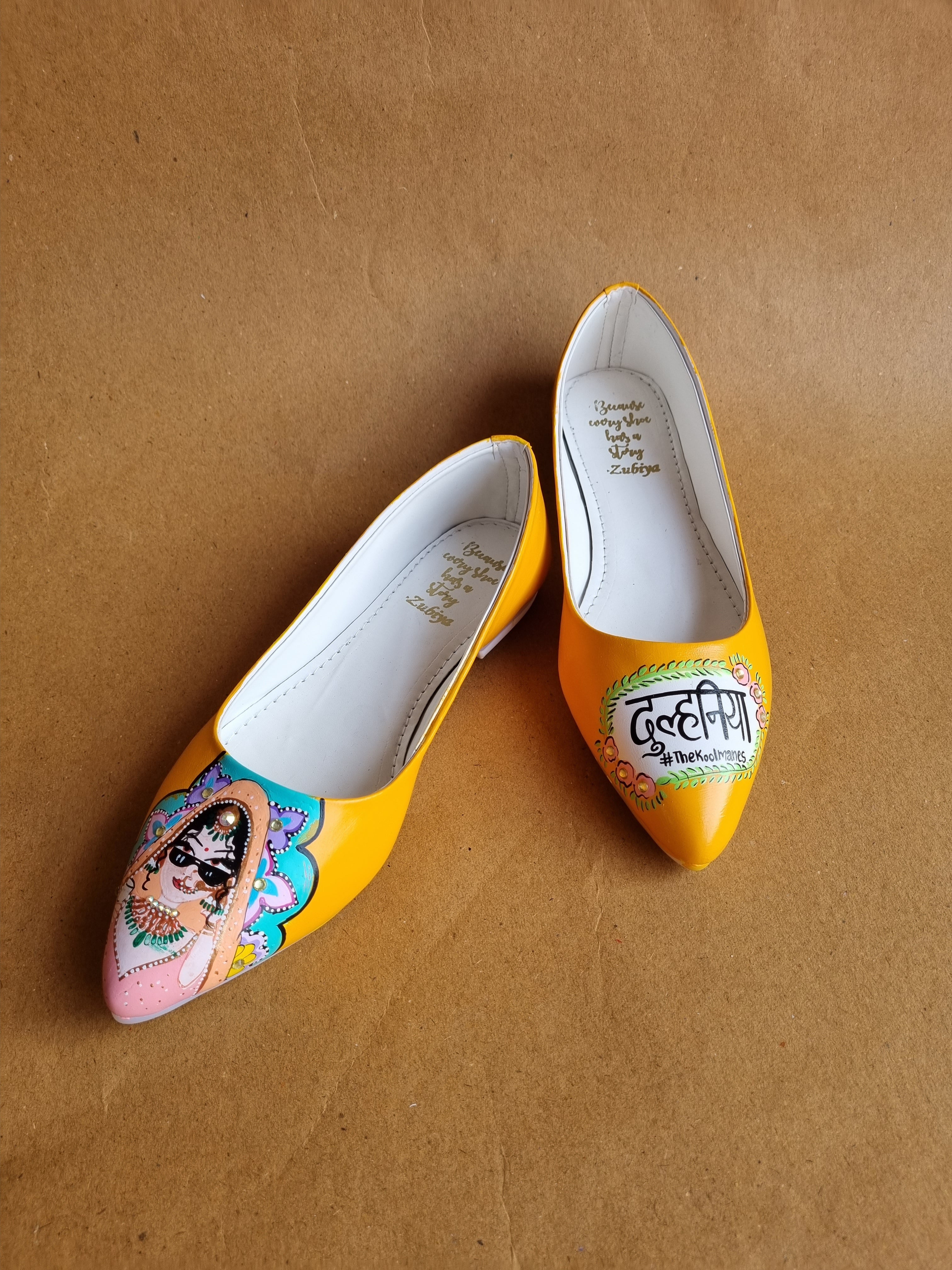 Orangish yellow swag dulhan pointed juttis