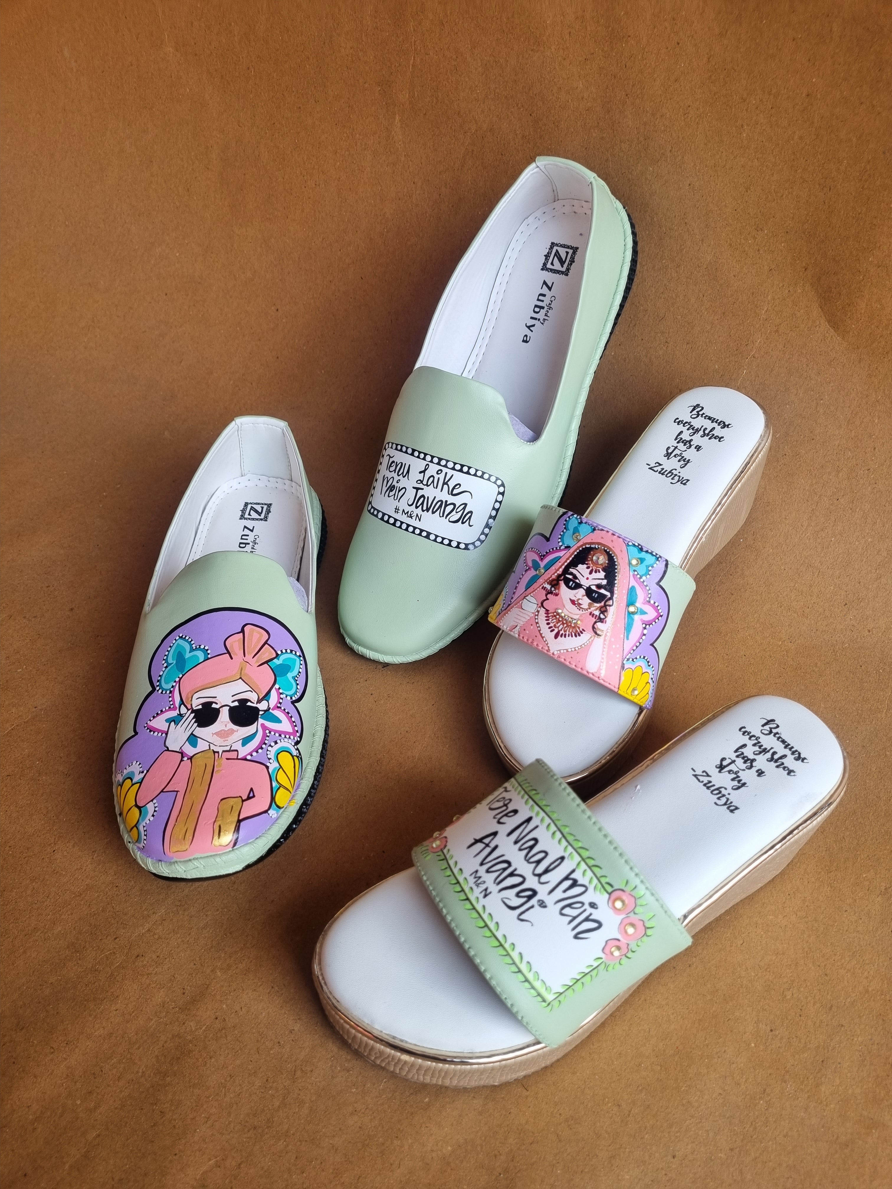 Pista green men’s Mojris - 3 inch golden wedges couple combo