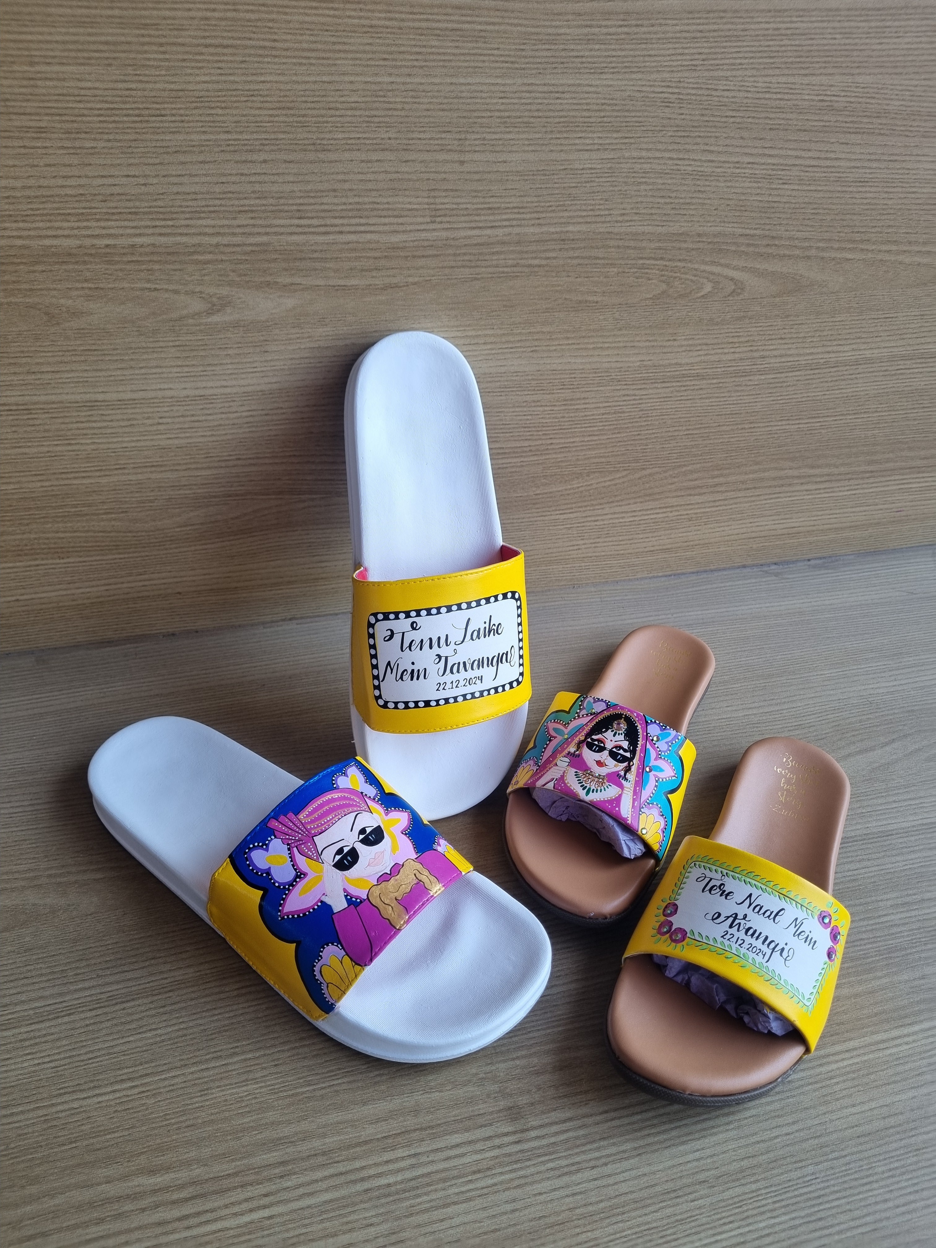 yellow/blue swag couple flats combo