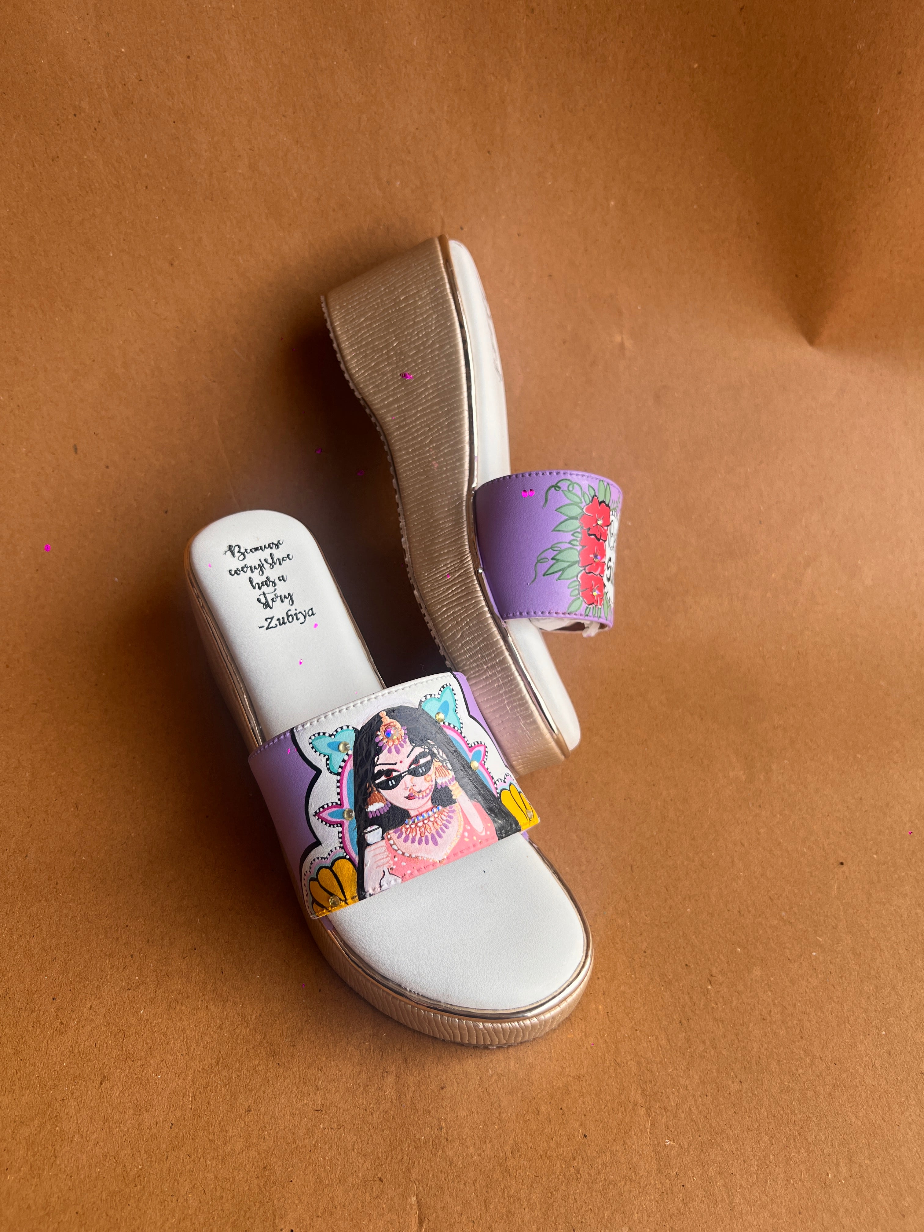 Lavander golden wedges heels