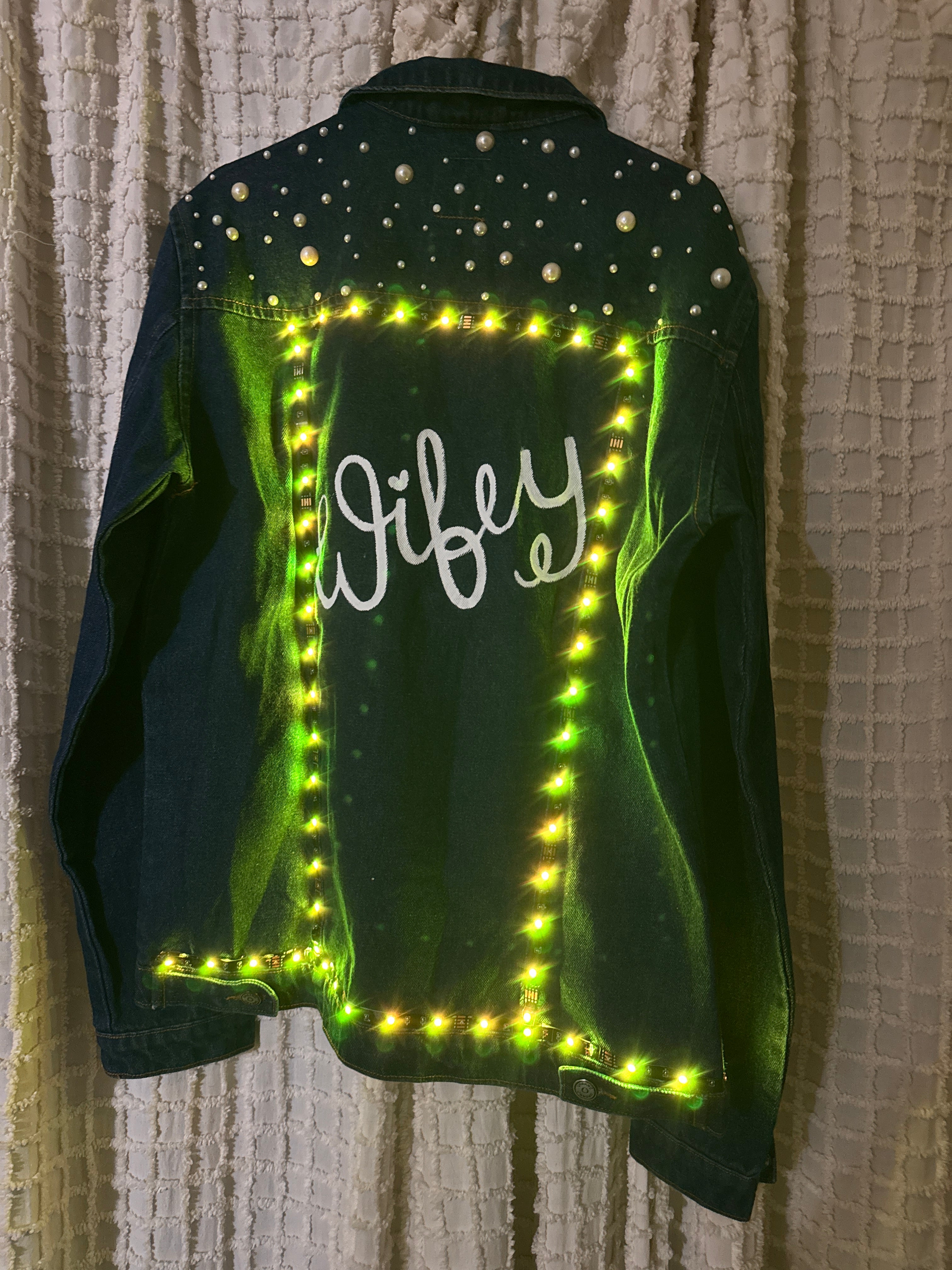 Wifey Pearl Denim jacket with LED lights