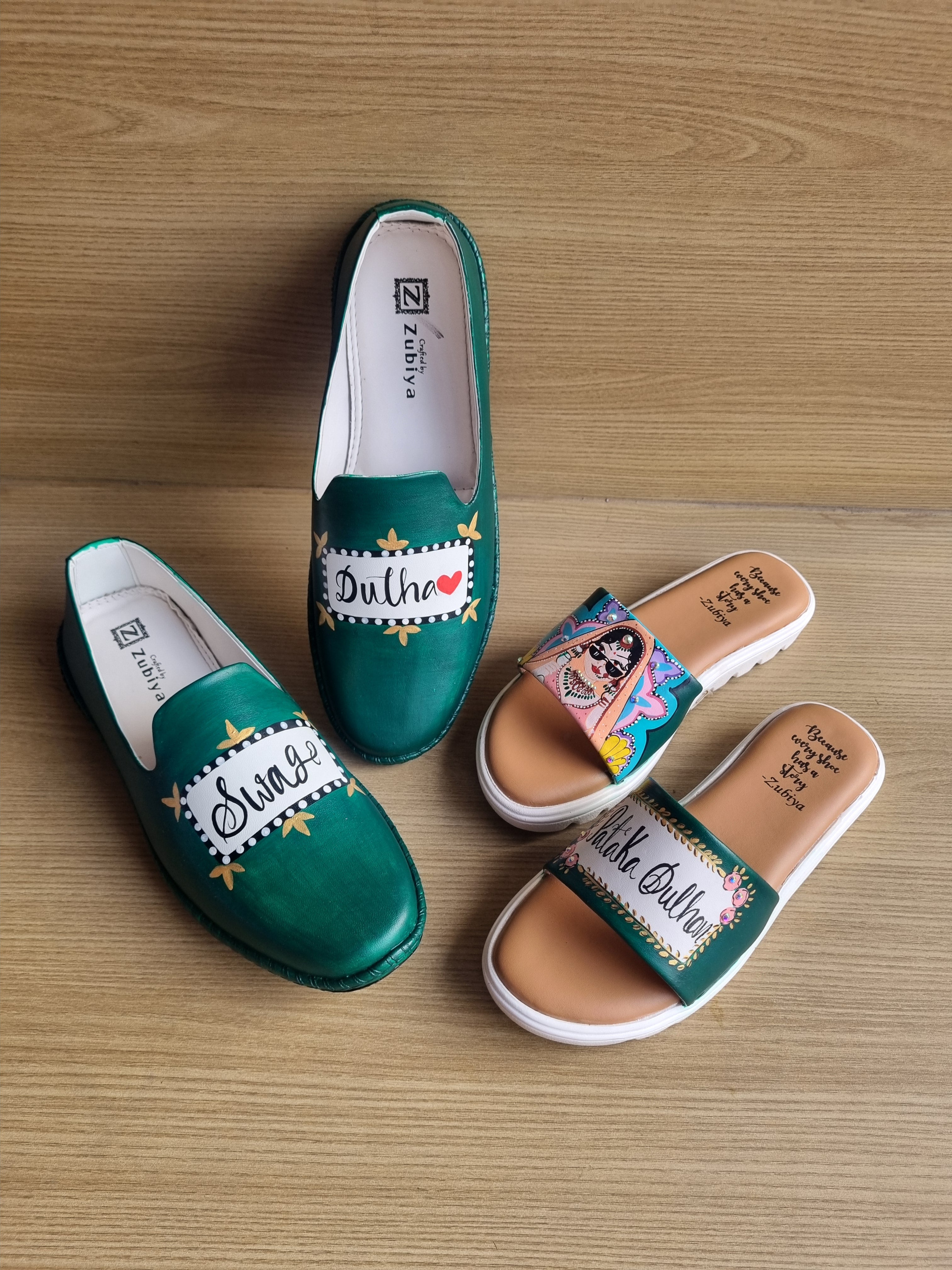 Emerald green juttis-slider couple combo