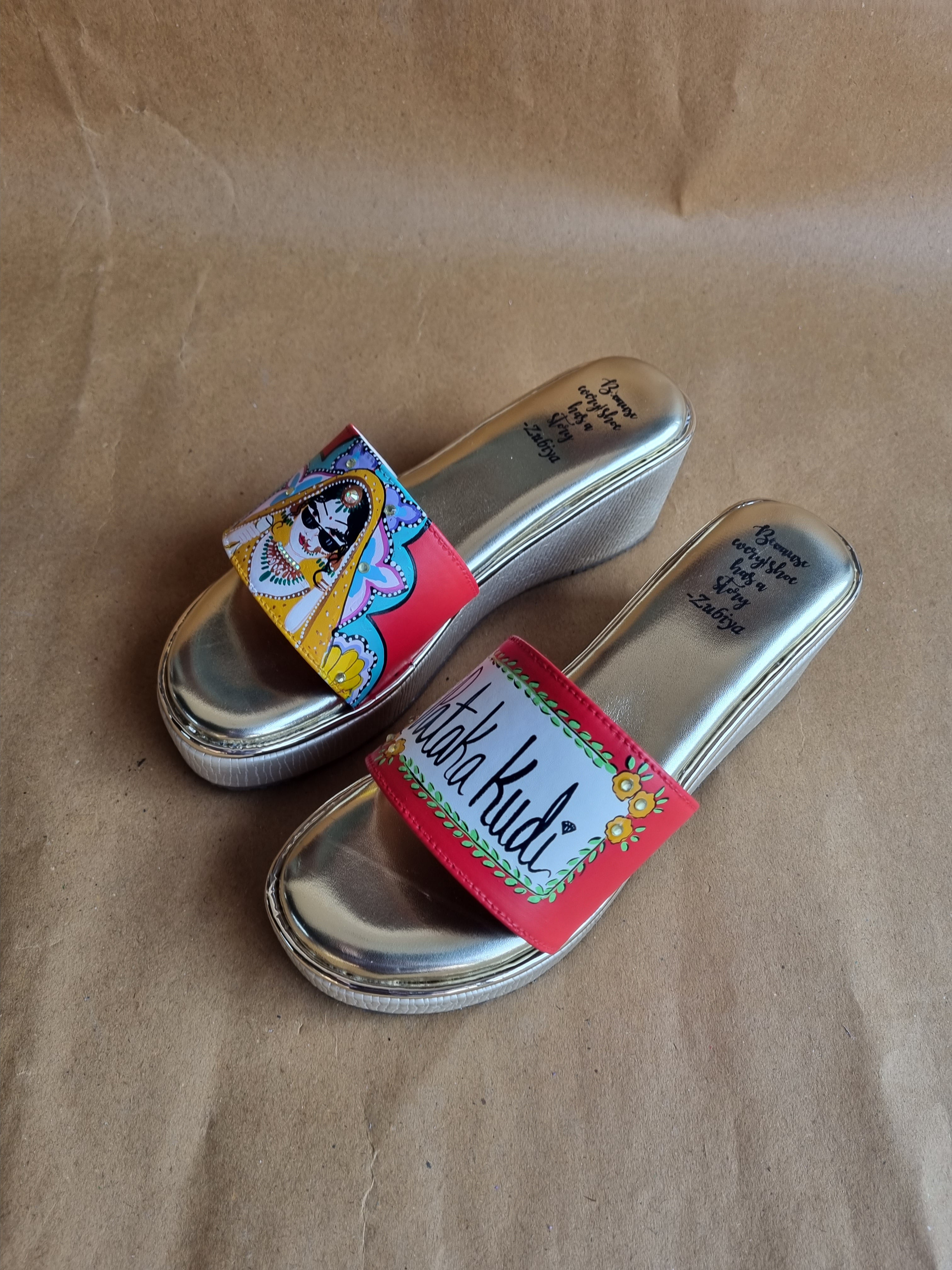 Maroon golden wedges swag dulhan heels