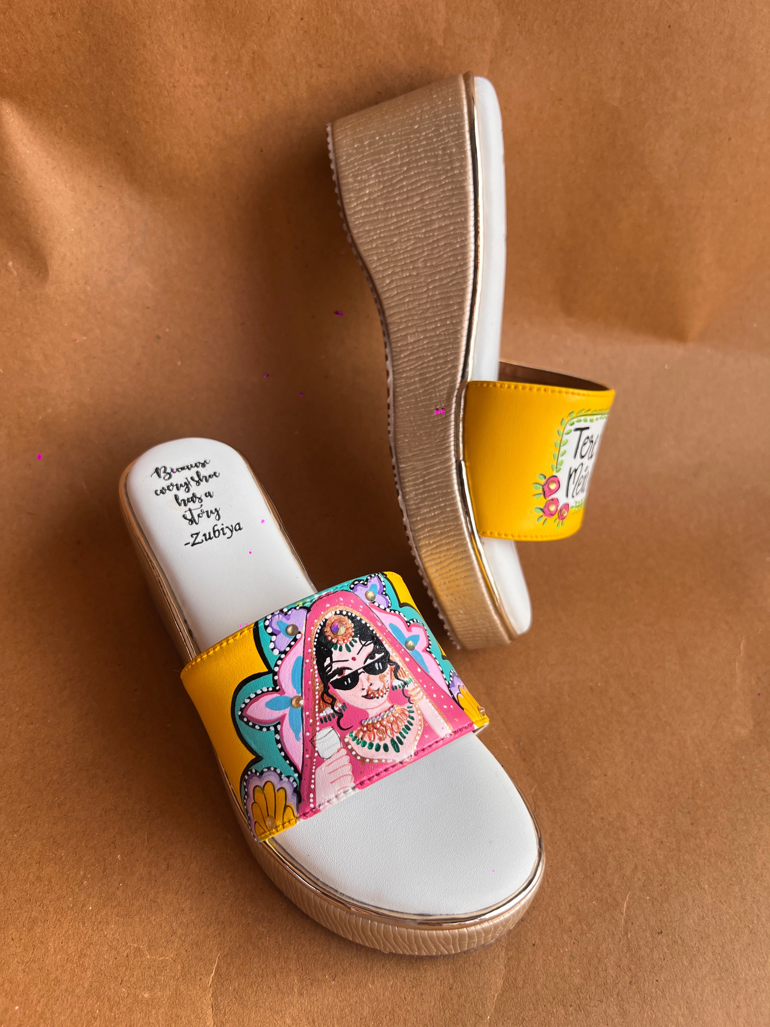 Yellow golden wedges swag dulhan heels