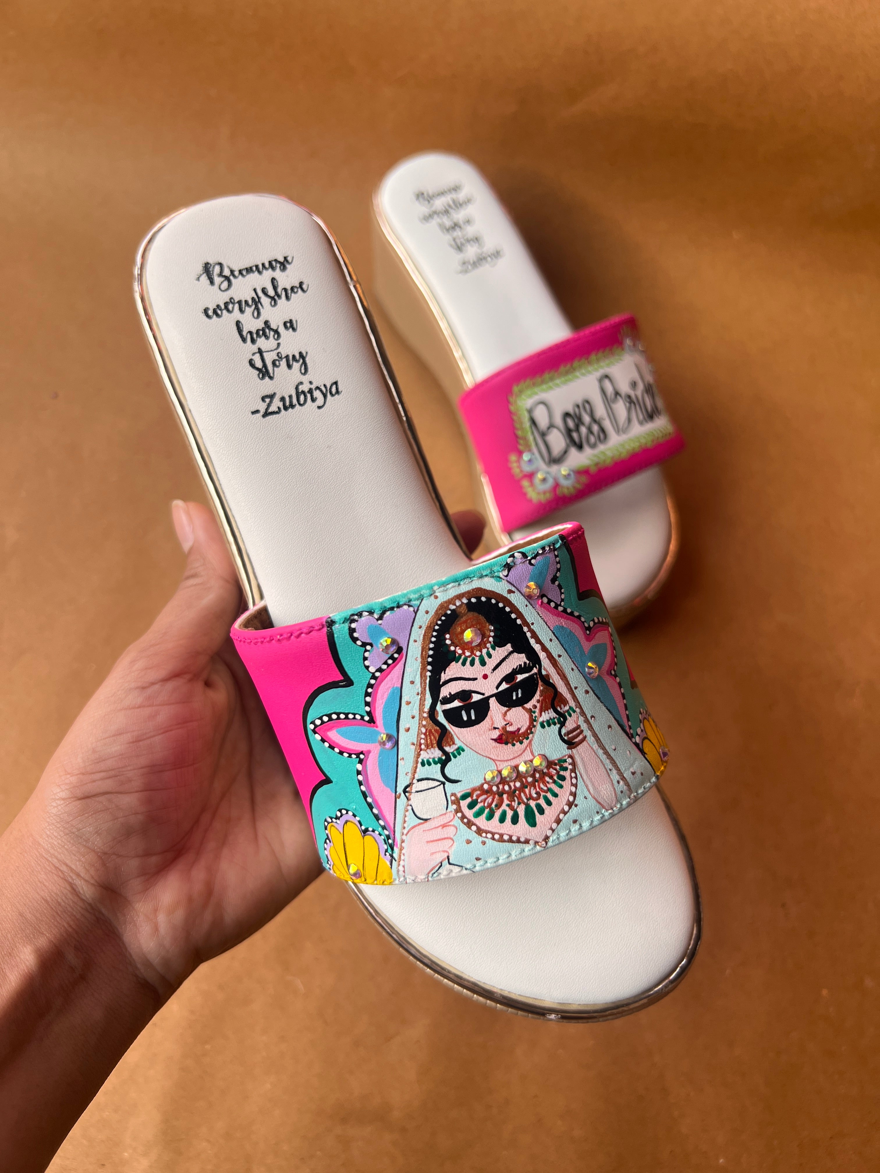 Hot Pink golden wedges swag dulhan heels