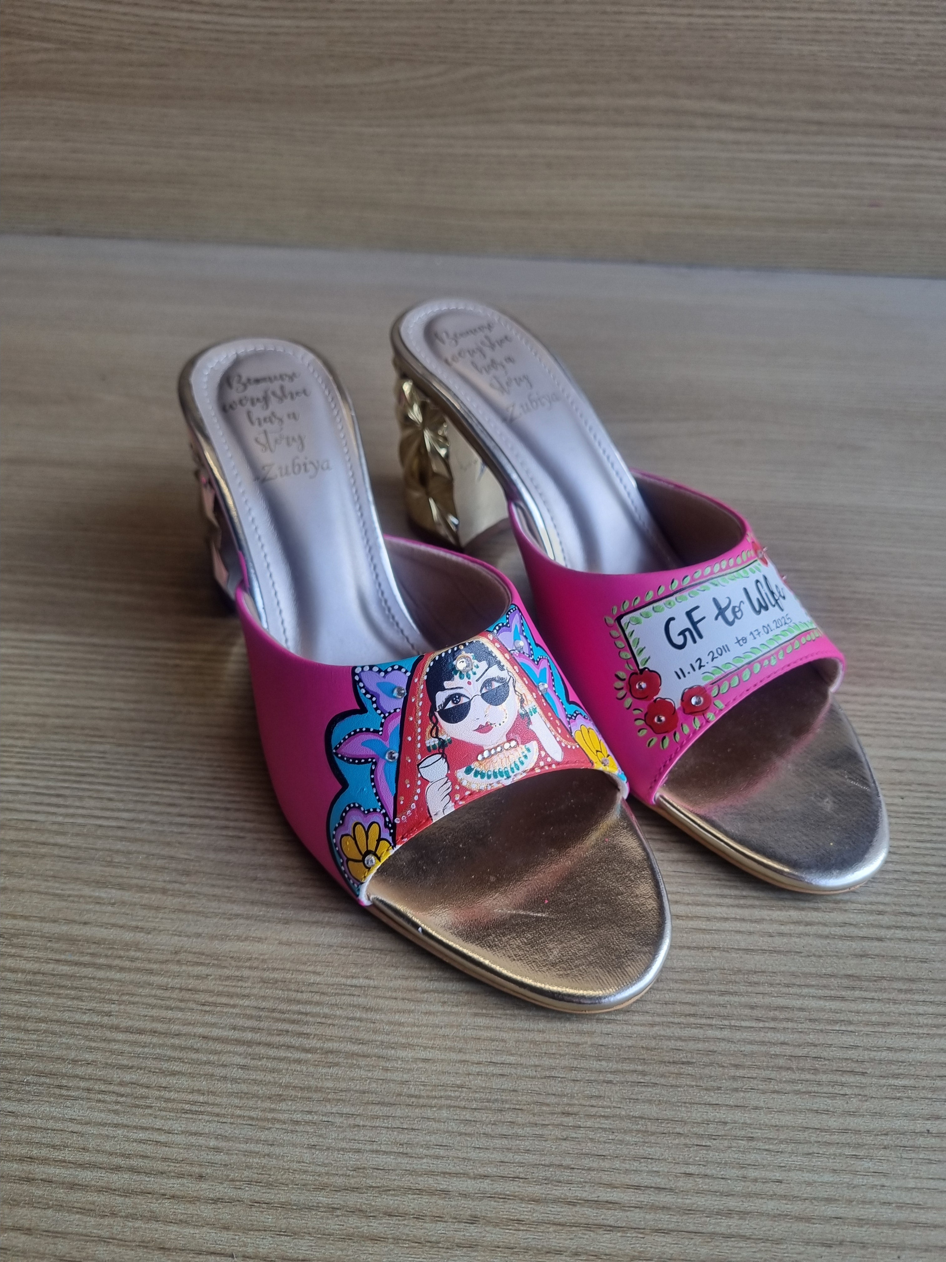 Pink swag 3 inch golden heels