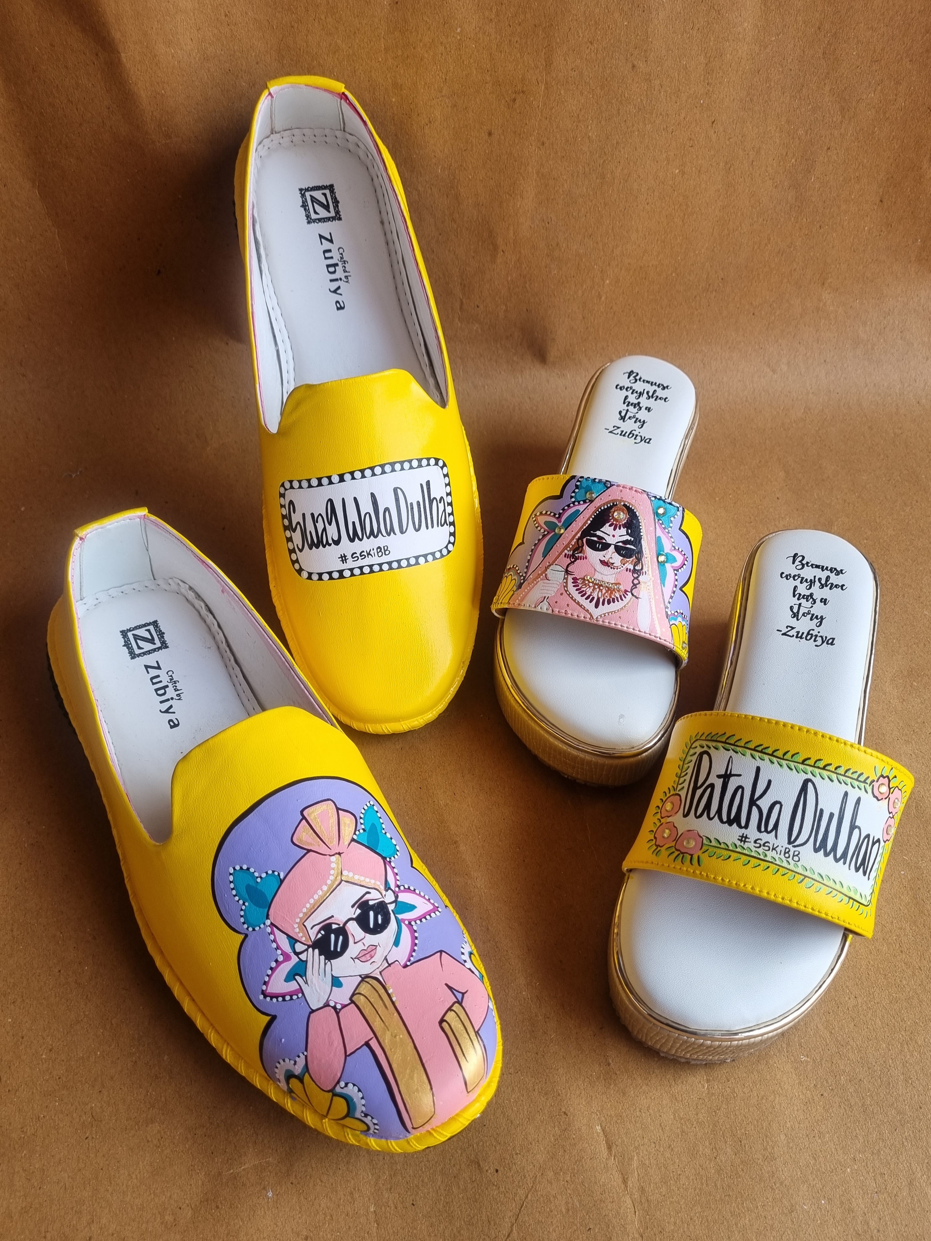 Yellow men’s Mojris - 2.5 inch golden wedges couple combo