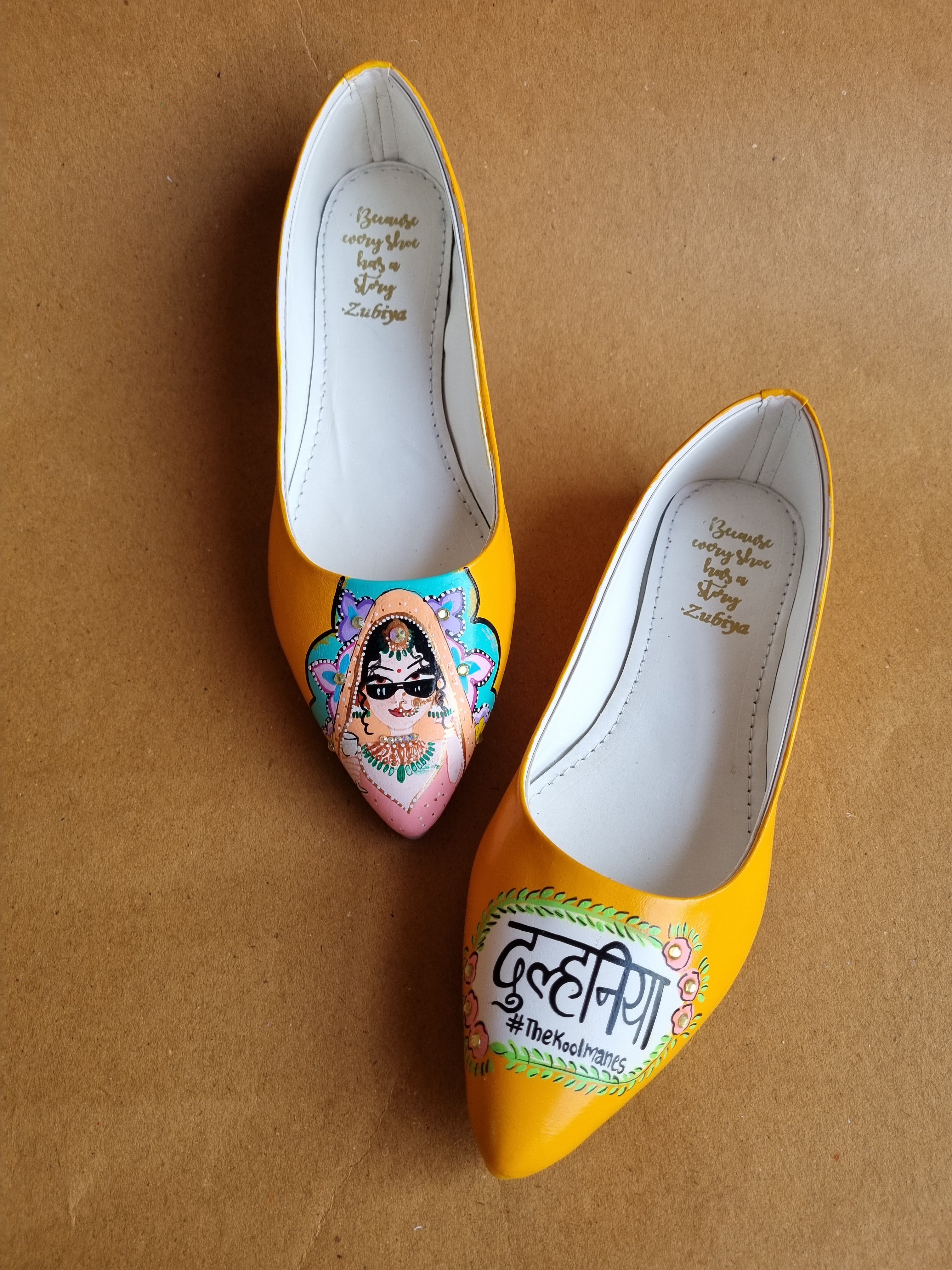 Orangish yellow swag dulhan pointed juttis