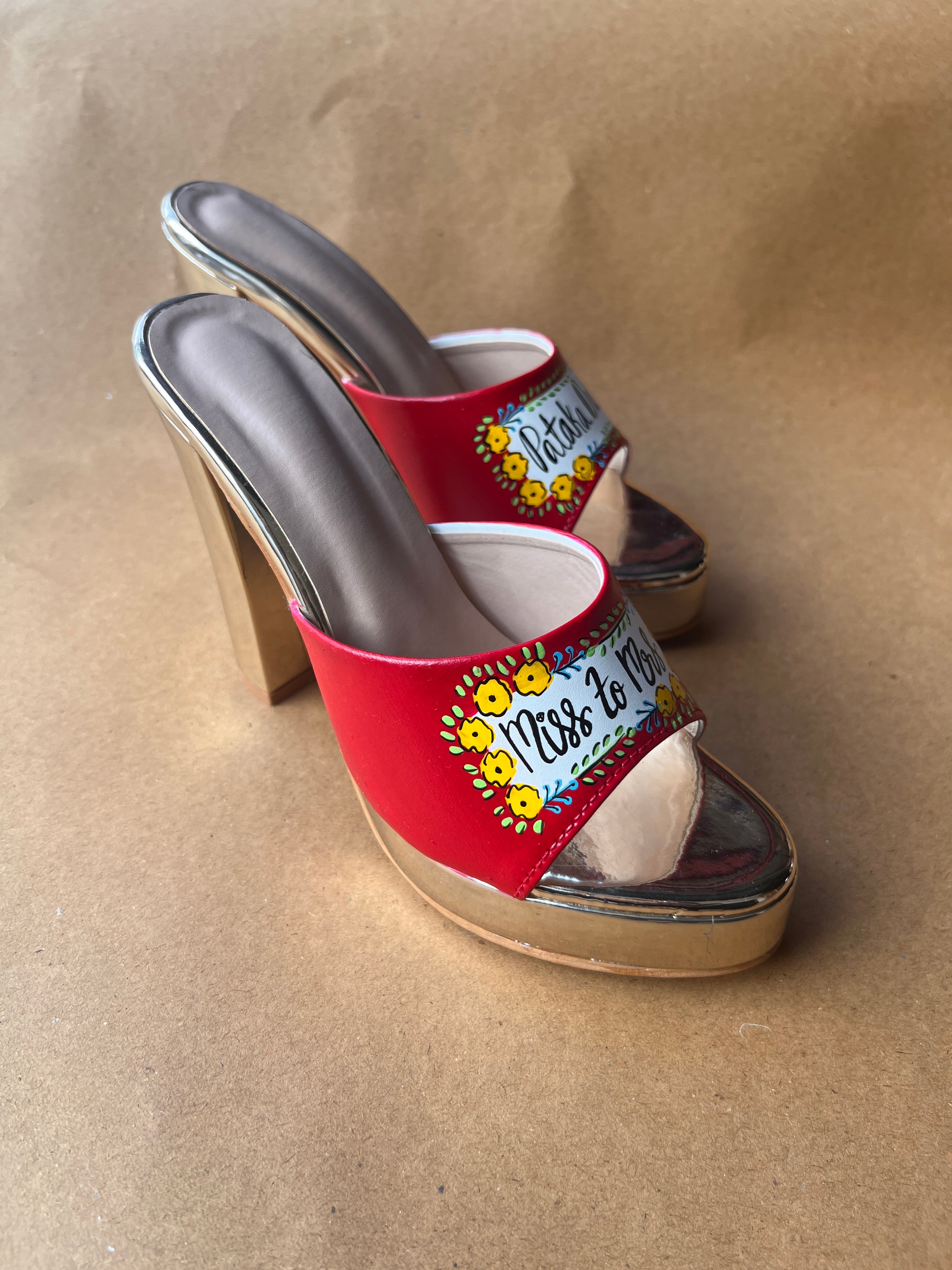 Red floral 5'inch heels