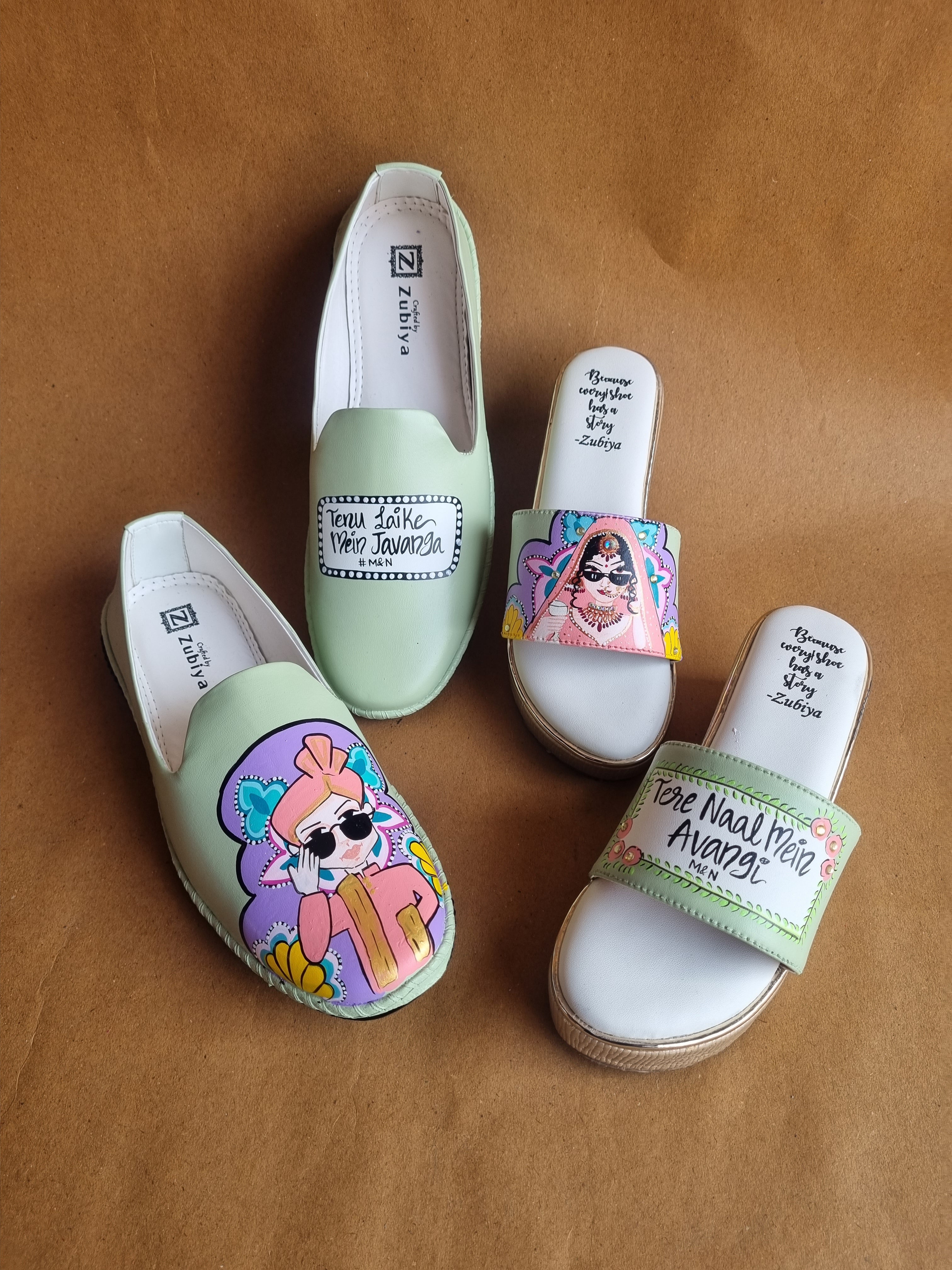 Pista green men’s Mojris - 3 inch golden wedges couple combo