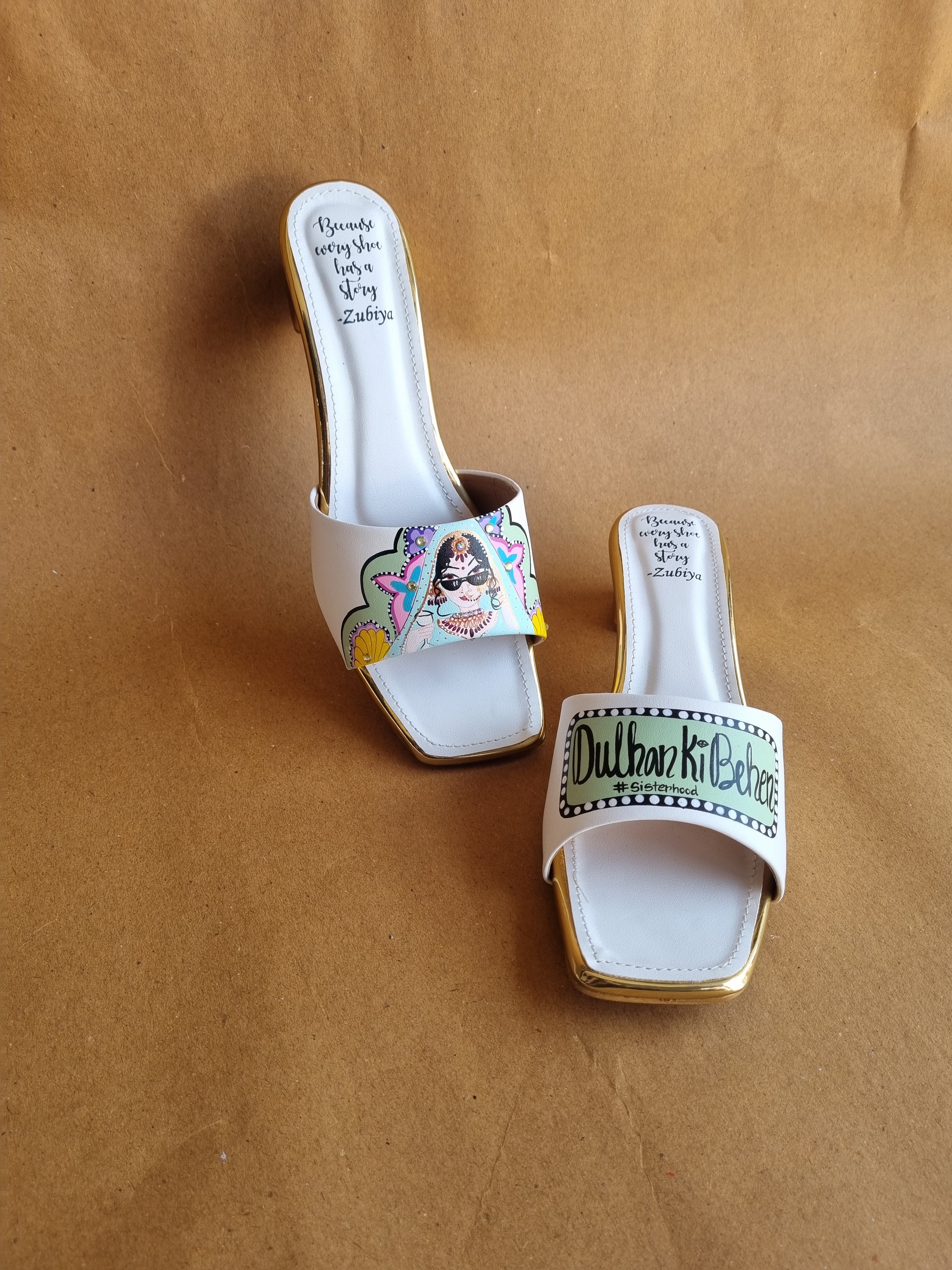 Dulhan ki behen Pista-white Artwork Heels