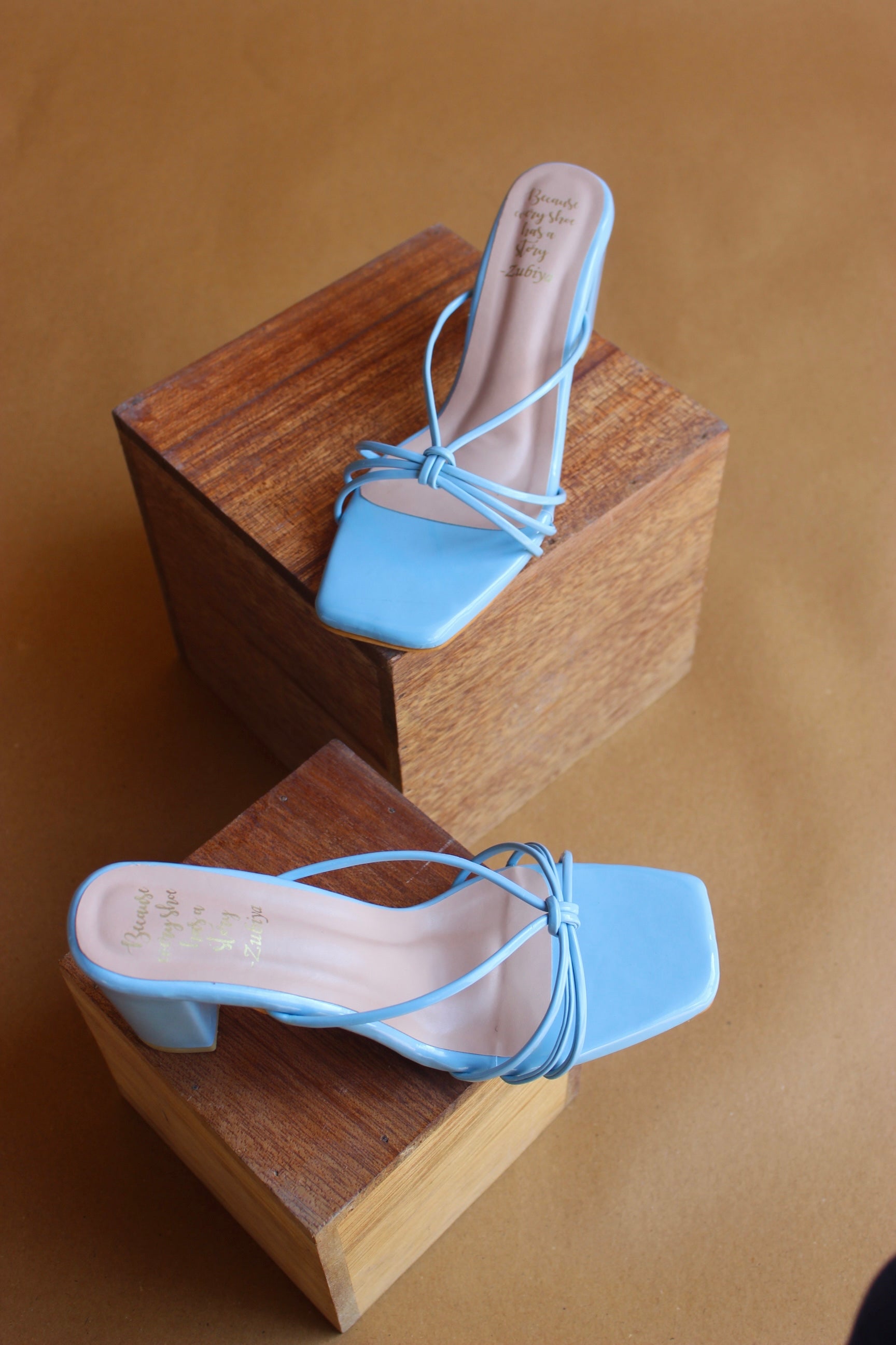 Powder blue strappy heel