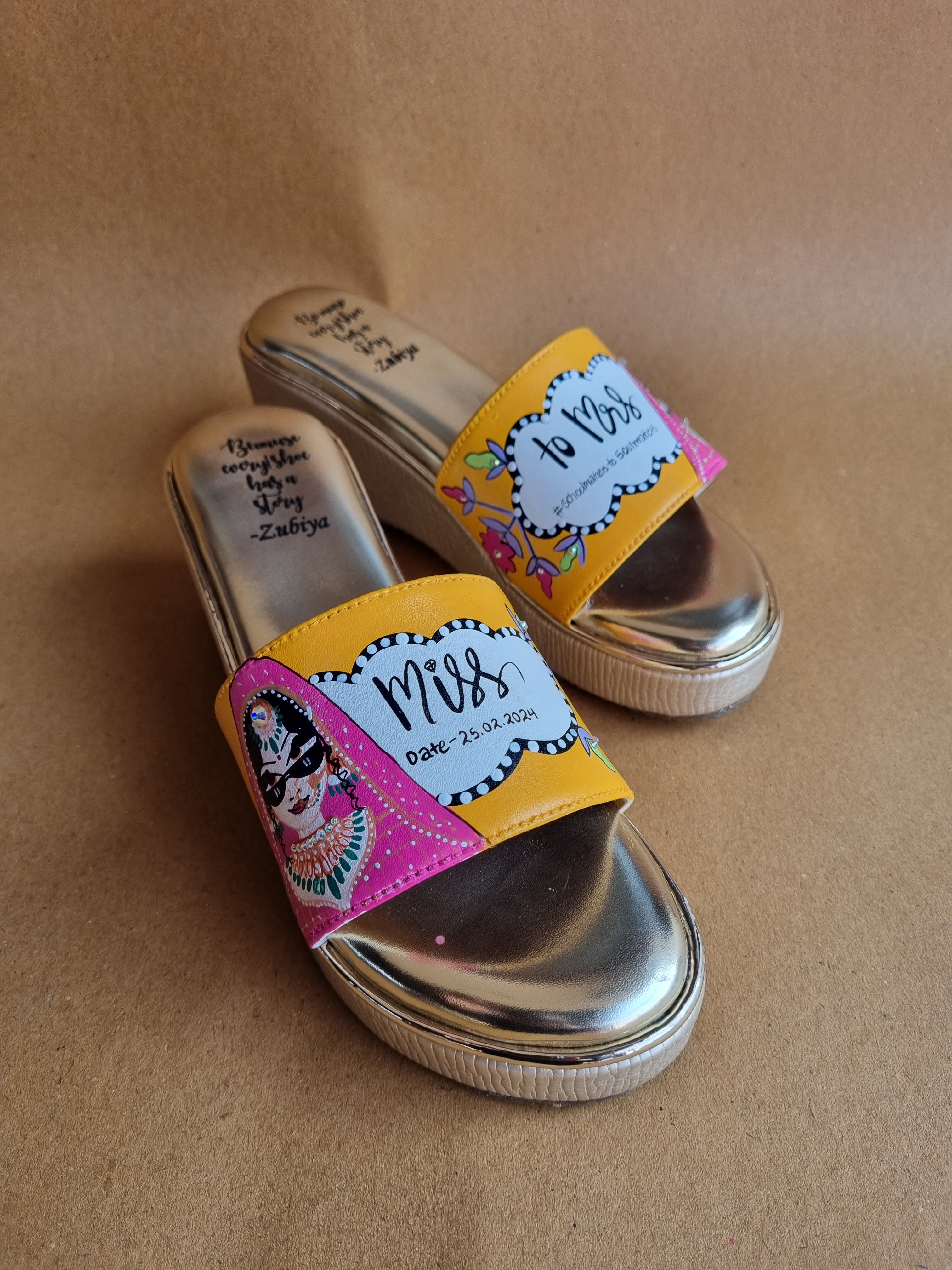 Orangish yellow golden wedges dulhan heels