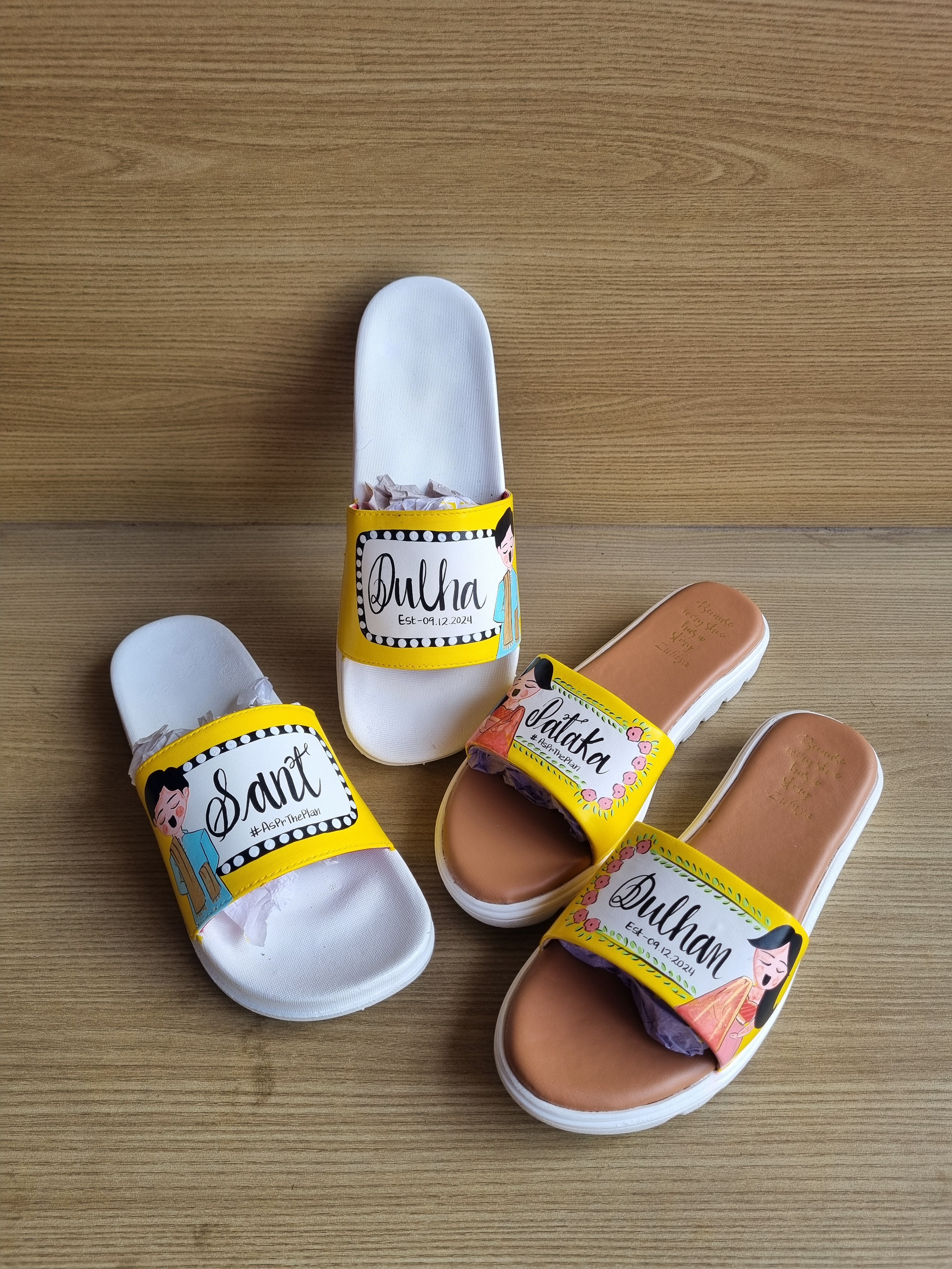 yellow/peach both side artwork couple flats combo