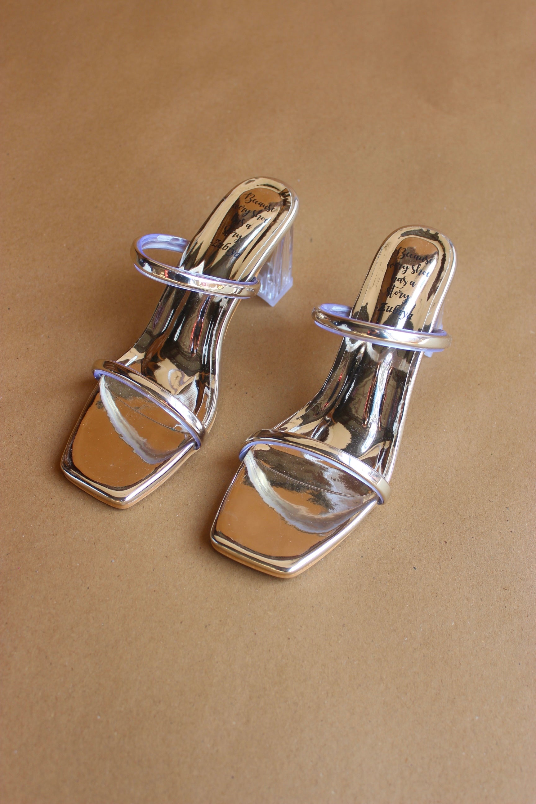 Golden mettalic double strappy heel