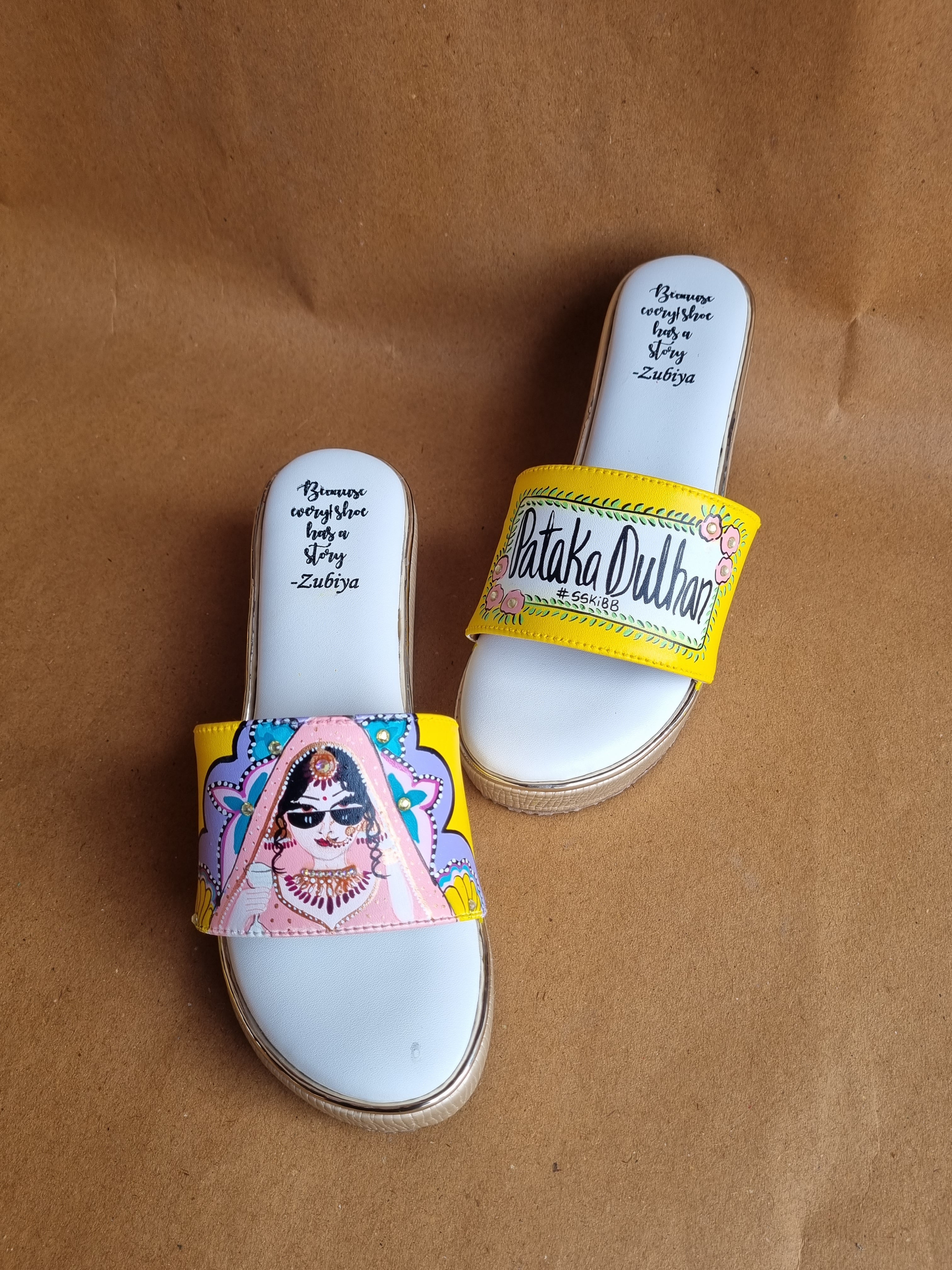 Yellow men’s Mojris - 2.5 inch golden wedges couple combo