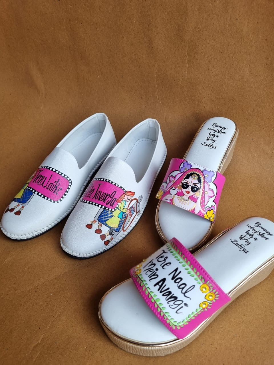 White - hot pink men’s Mojris - 2.5 inch golden wedges couple combo