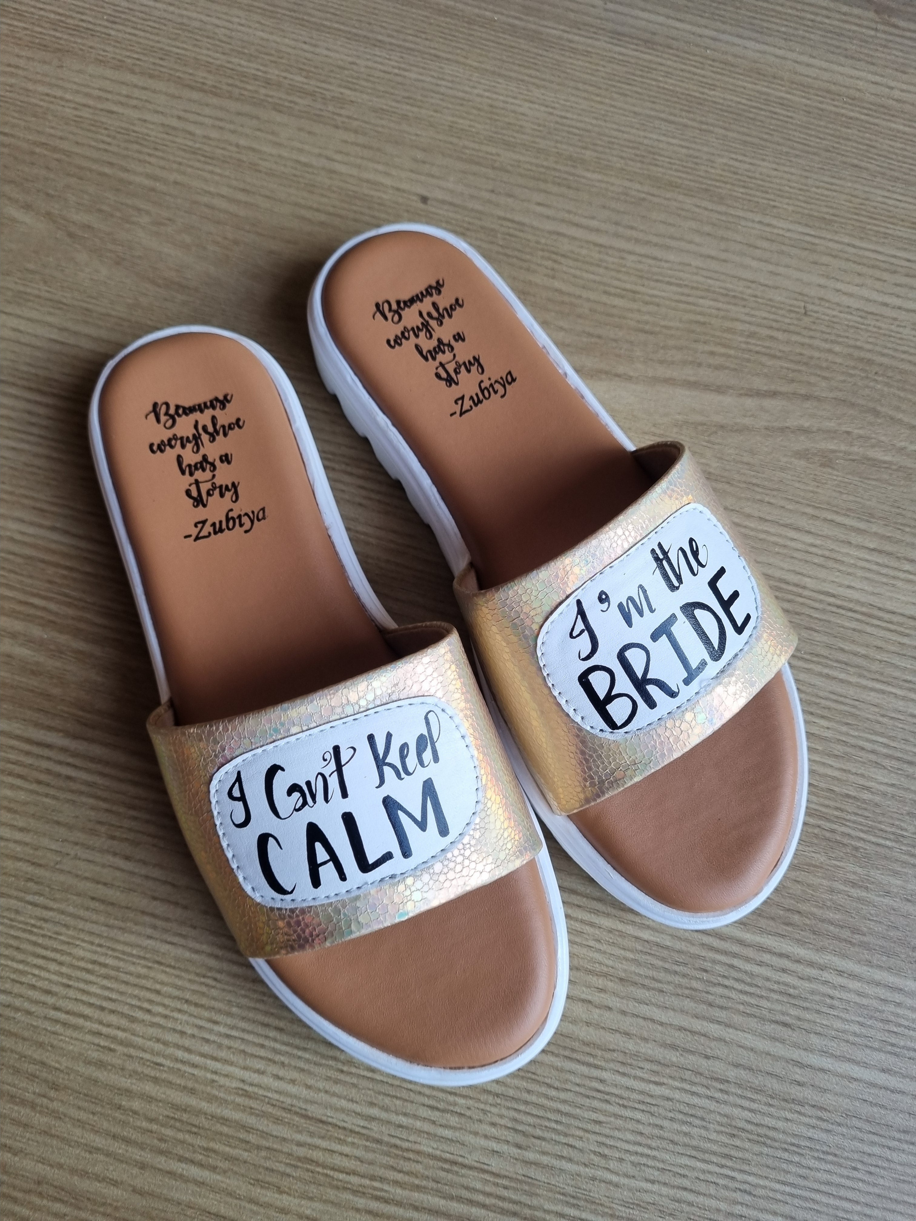 I Cant Keep Calm (golden white sole Slides)