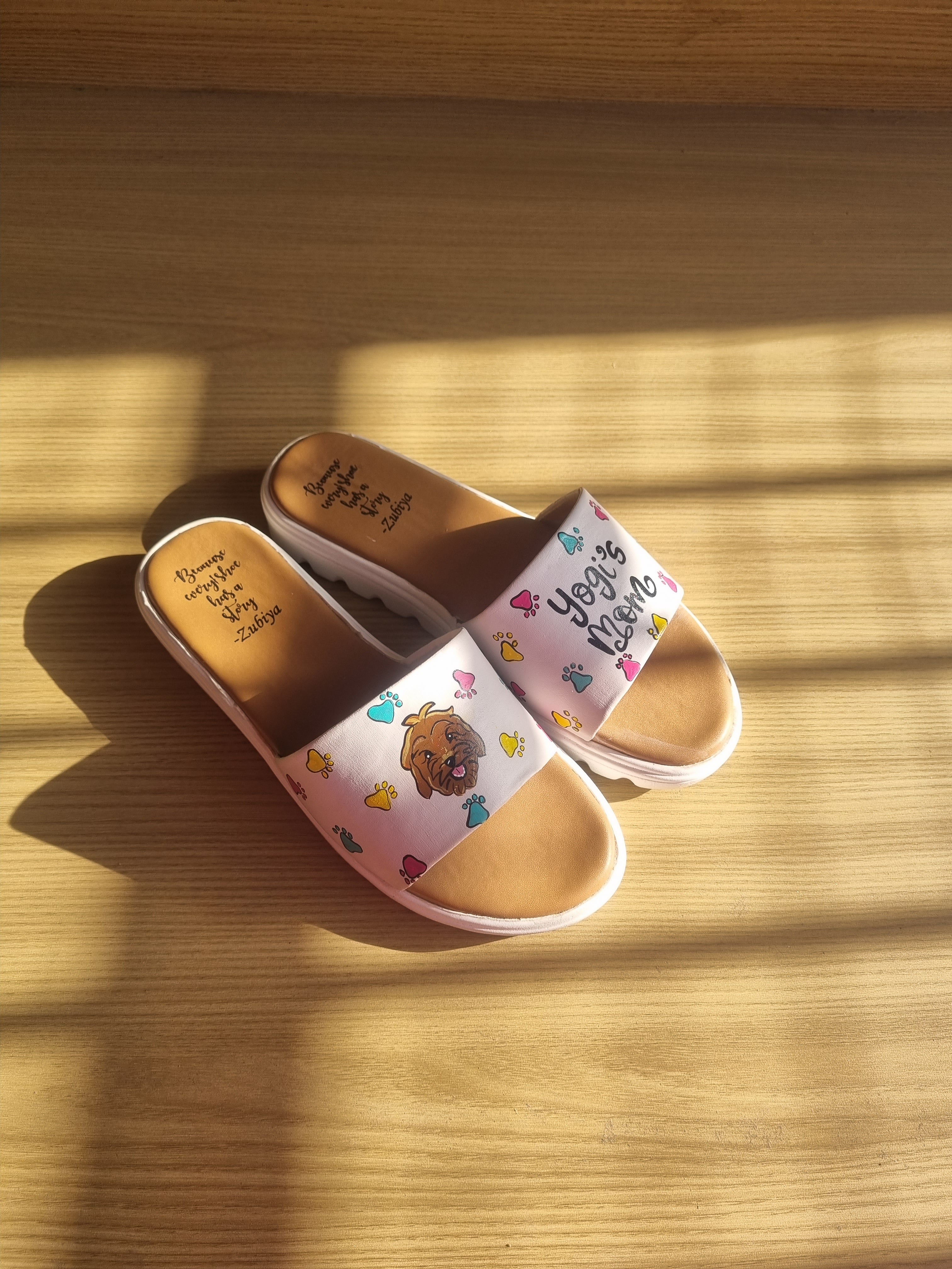 Off white Doggy slides with custom name