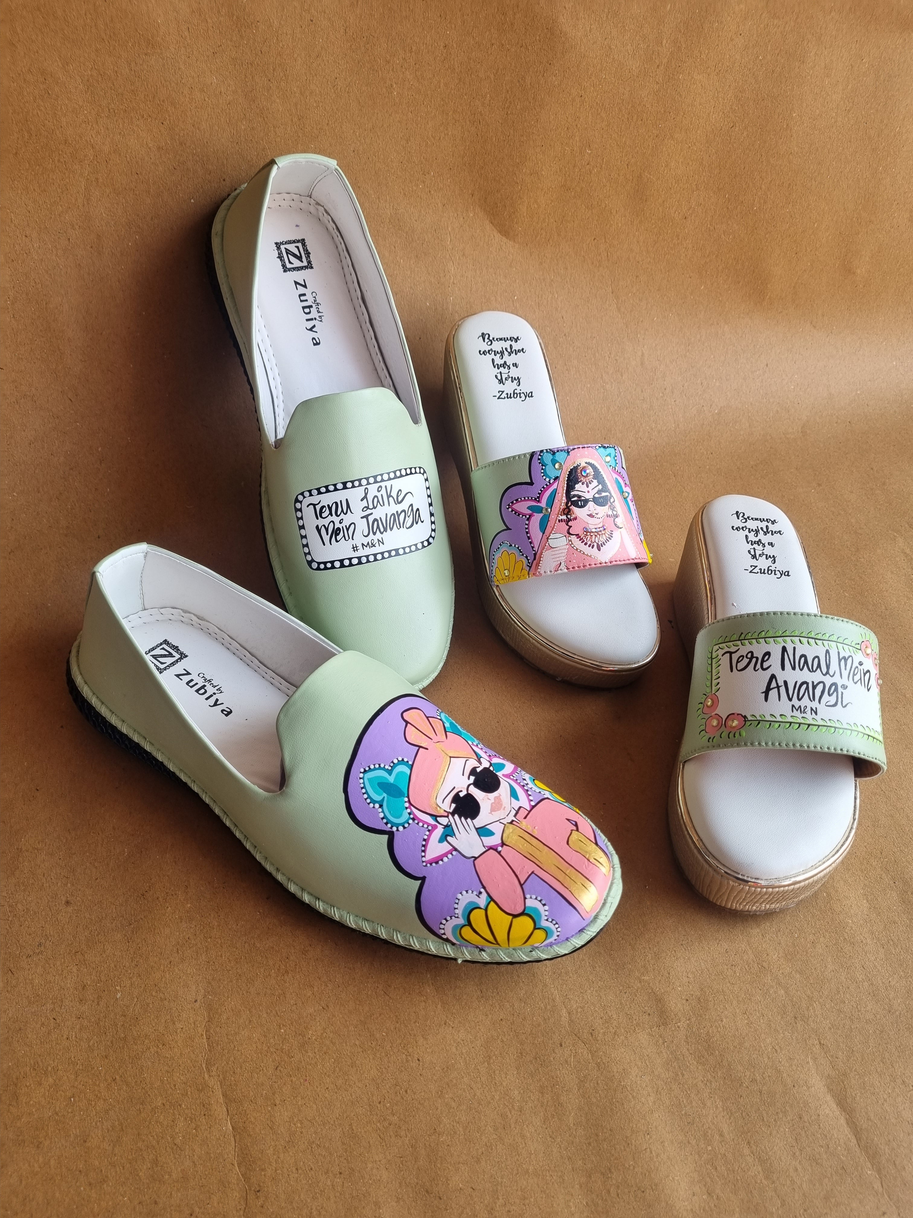 Pista green men’s Mojris - 3 inch golden wedges couple combo