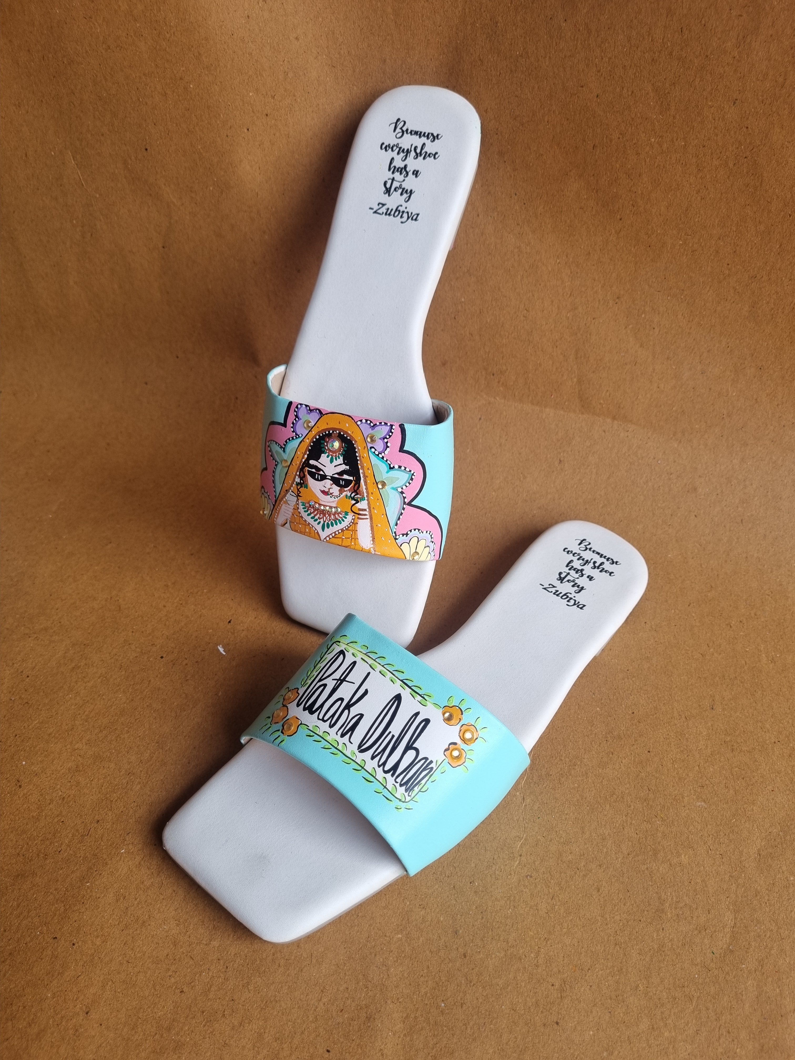 Ice blue sq. toe swagger slides