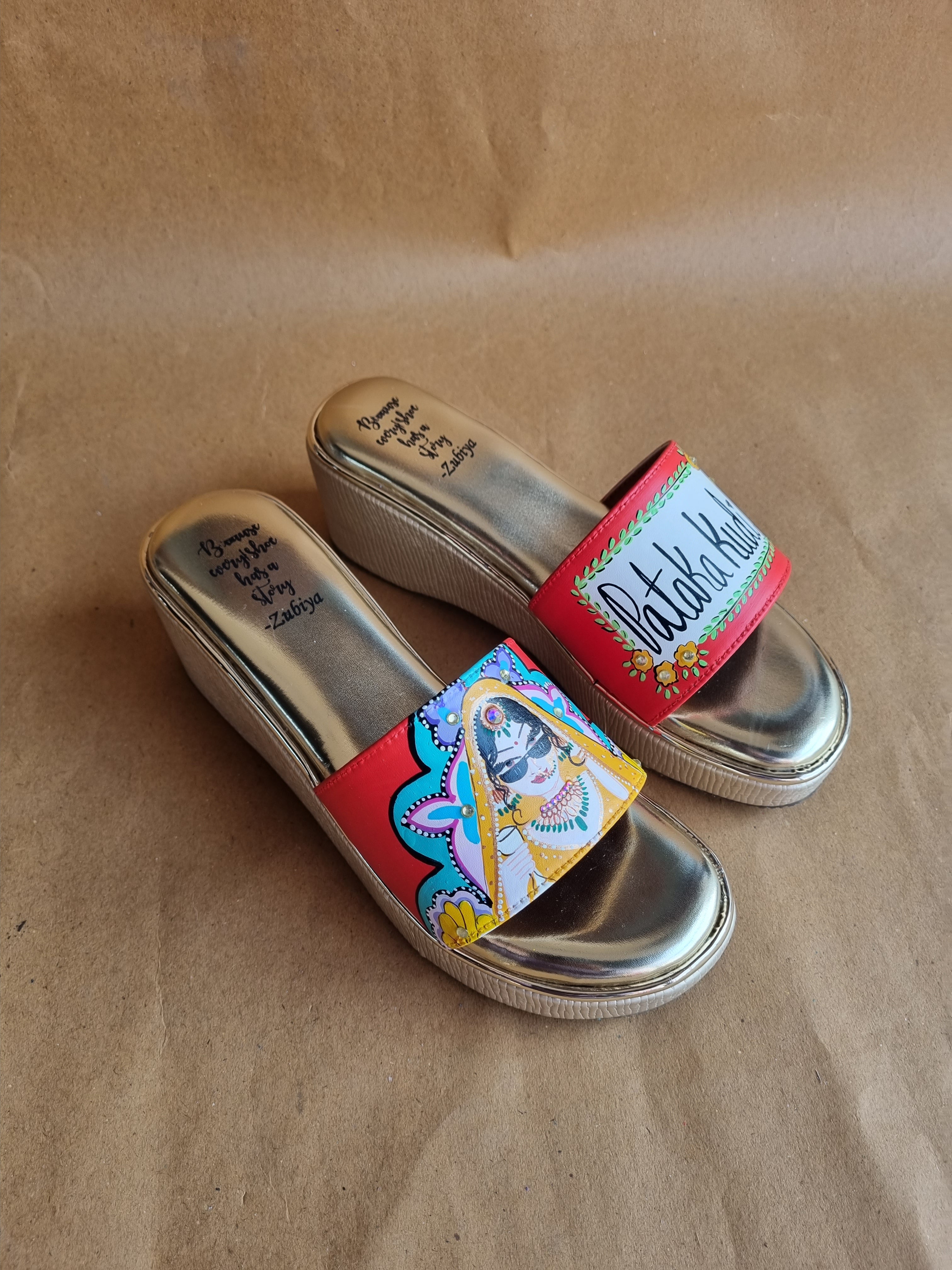 Maroon golden wedges swag dulhan heels