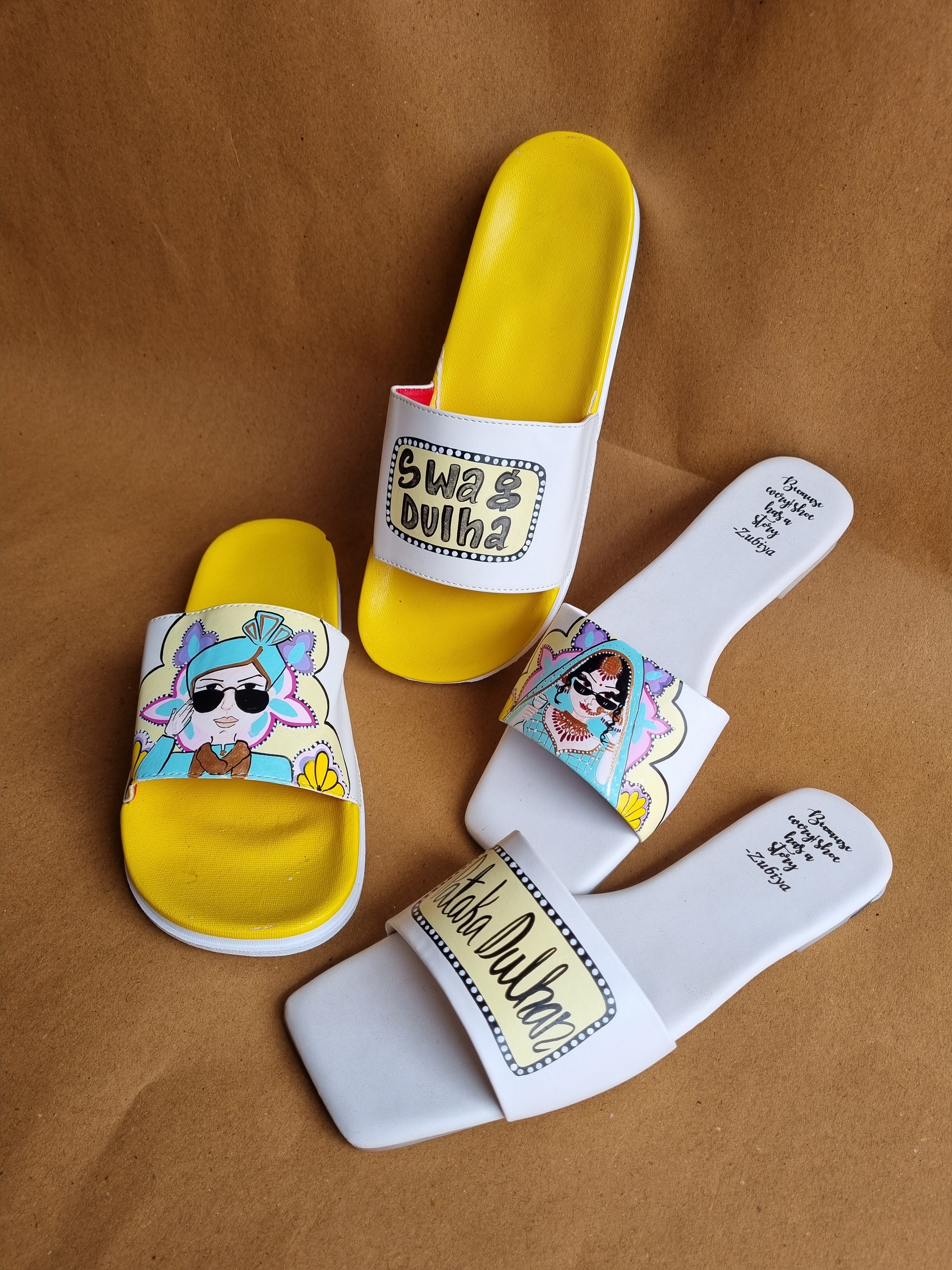 White- yellow Sliders swag couple flats combo