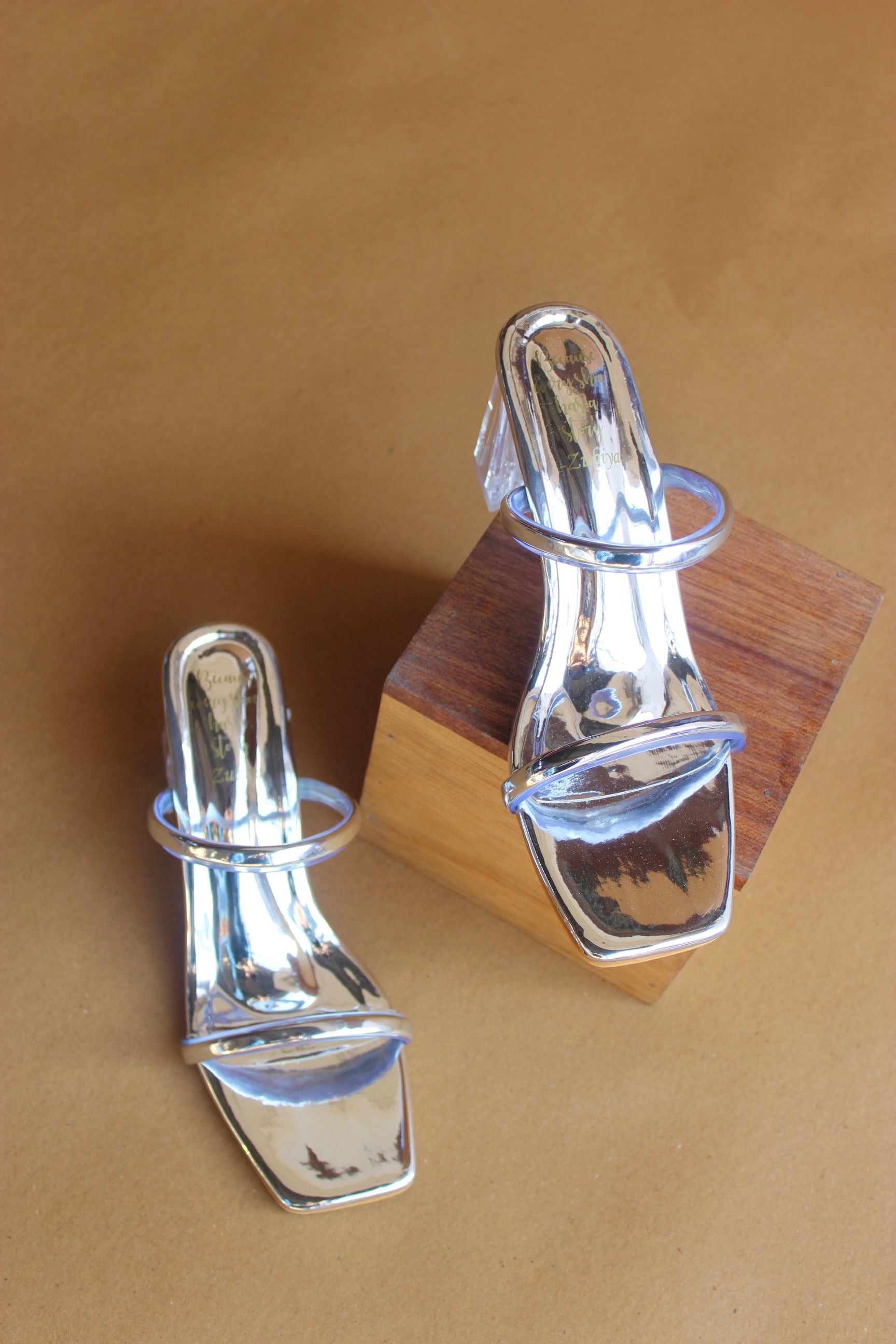 Silver mettalic double strappy heel