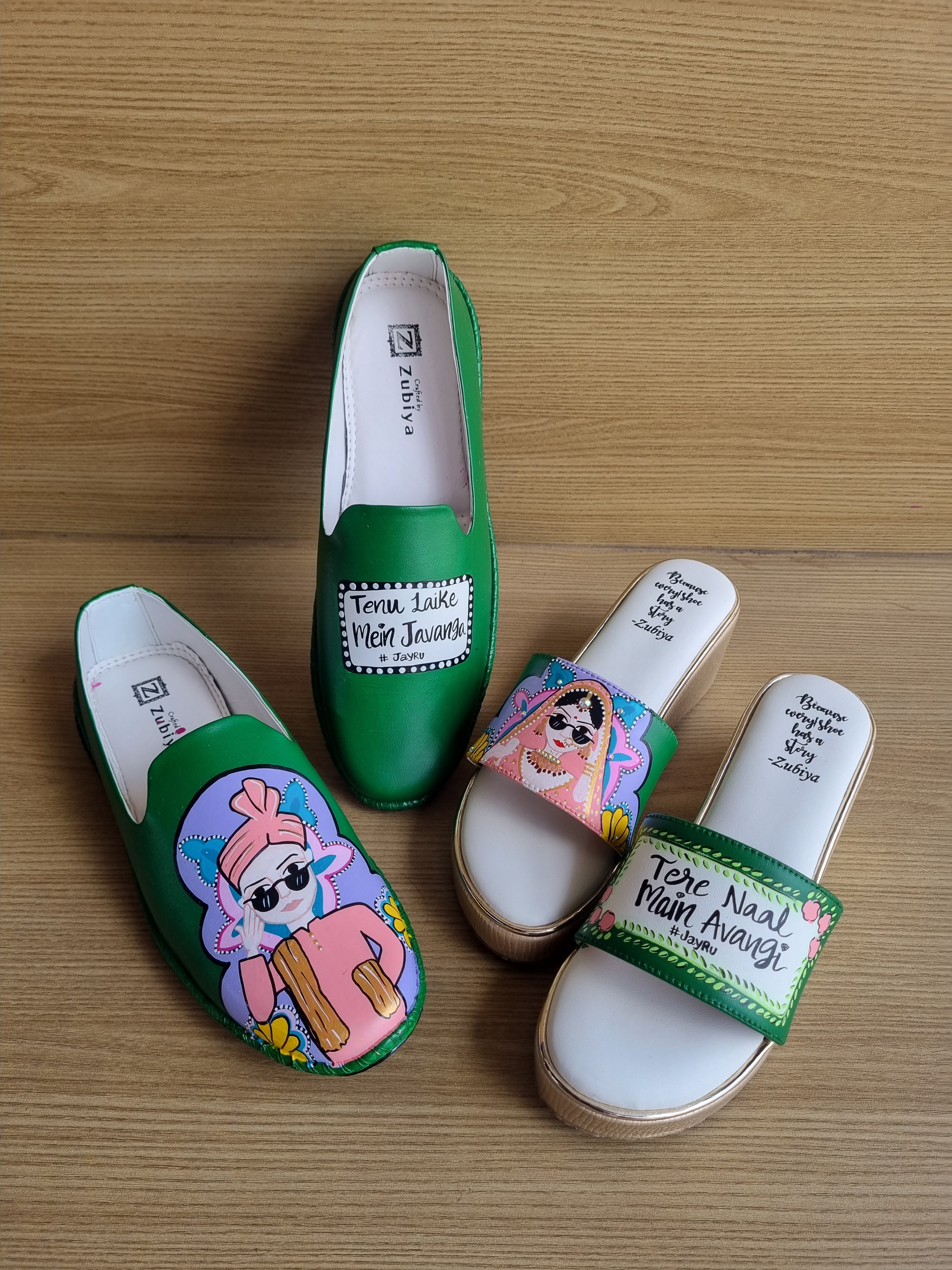 Bright green men’s Mojris - 2.5 inch golden wedges couple combo