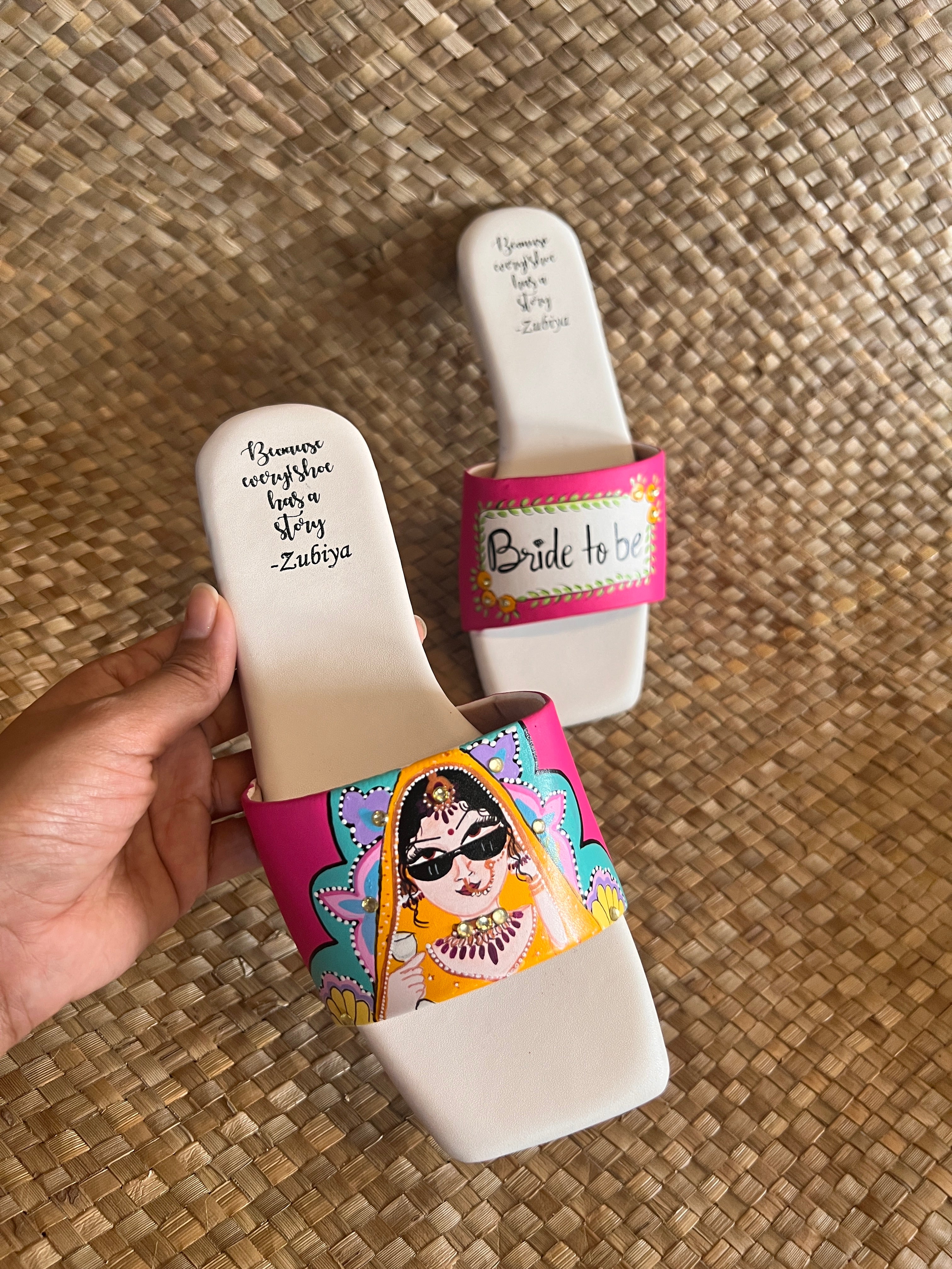 Hot pink swag dulhan sq toe slides