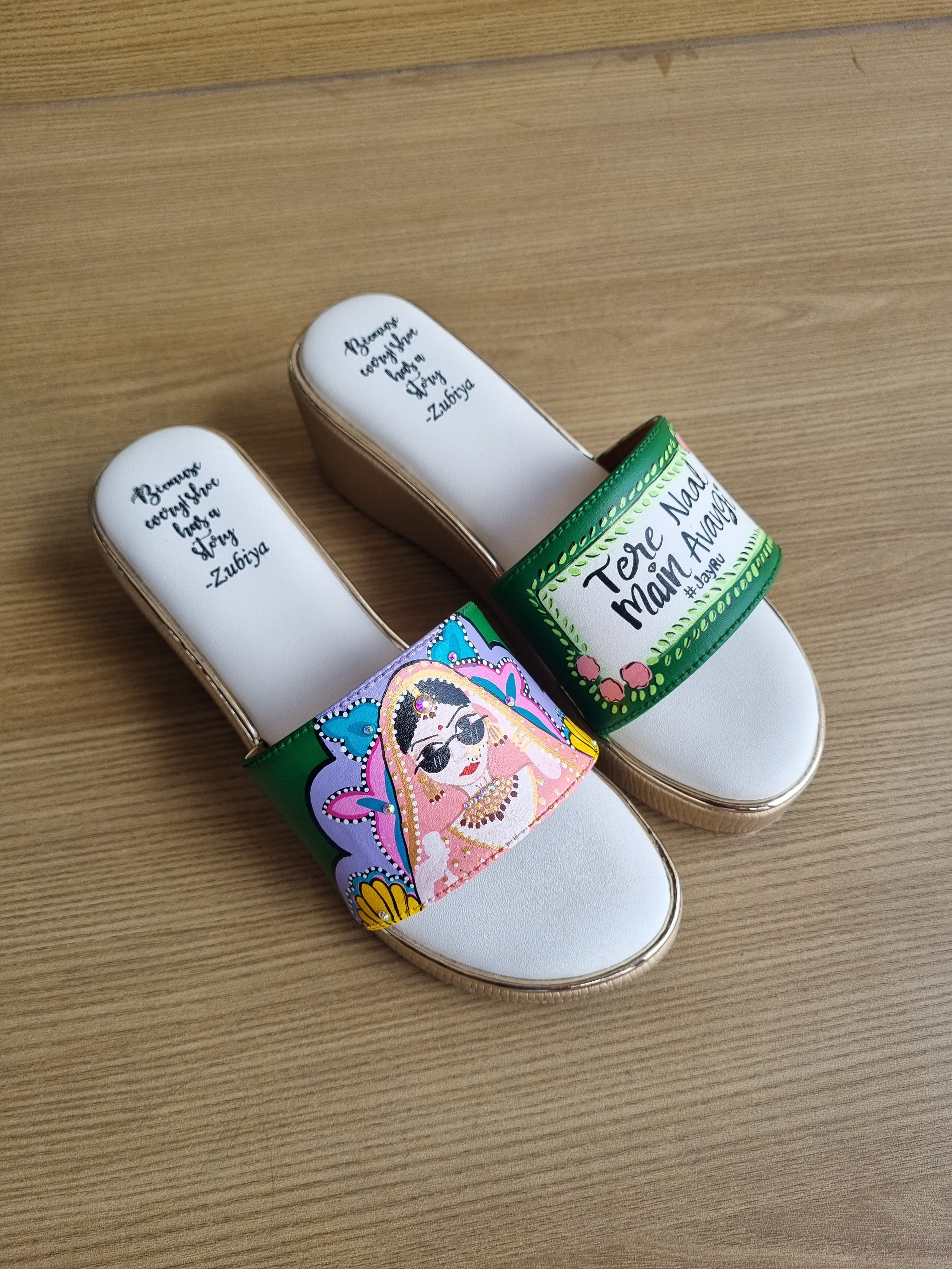 Bright green men’s Mojris - 2.5 inch golden wedges couple combo