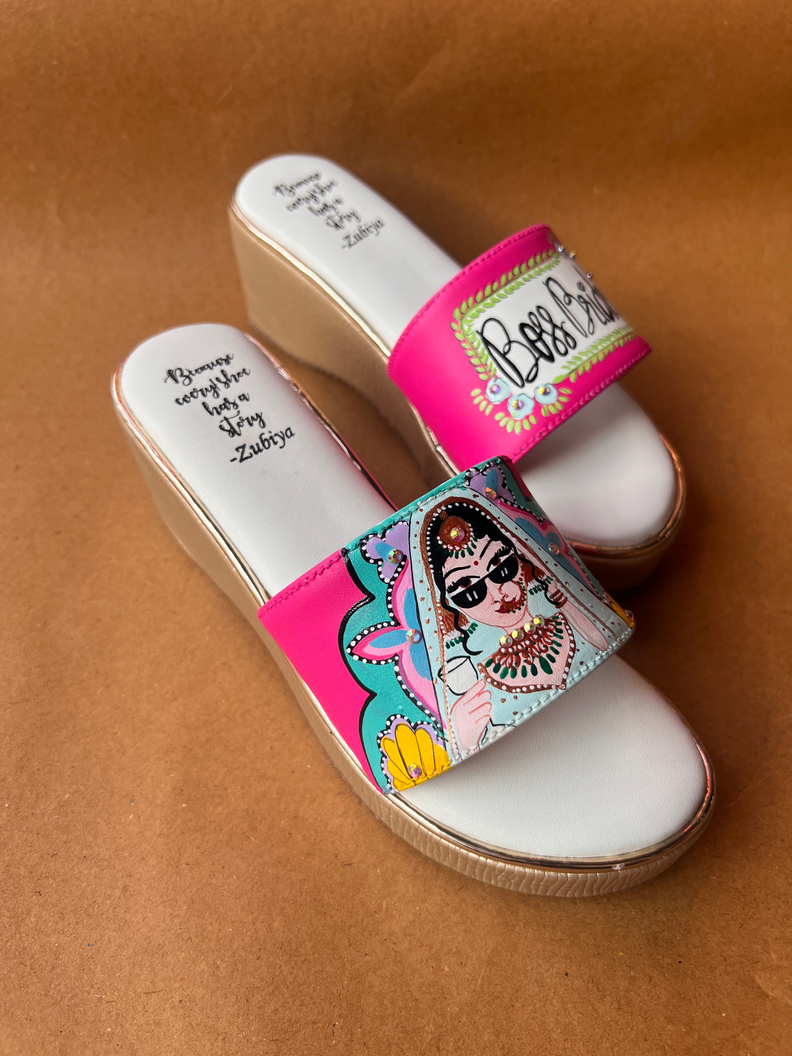 Hot Pink golden wedges swag dulhan heels