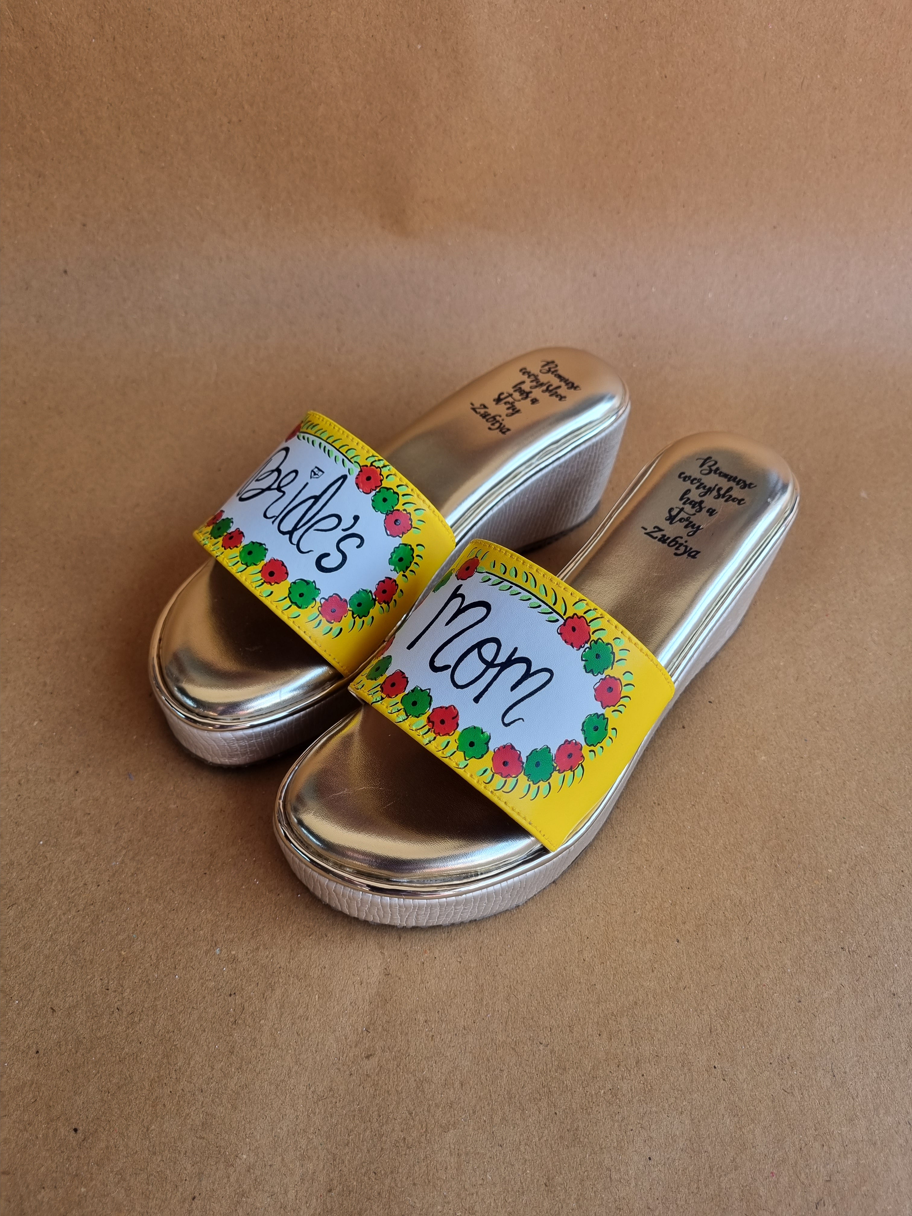 Brides mom 3 inch yellow golden wedges heels