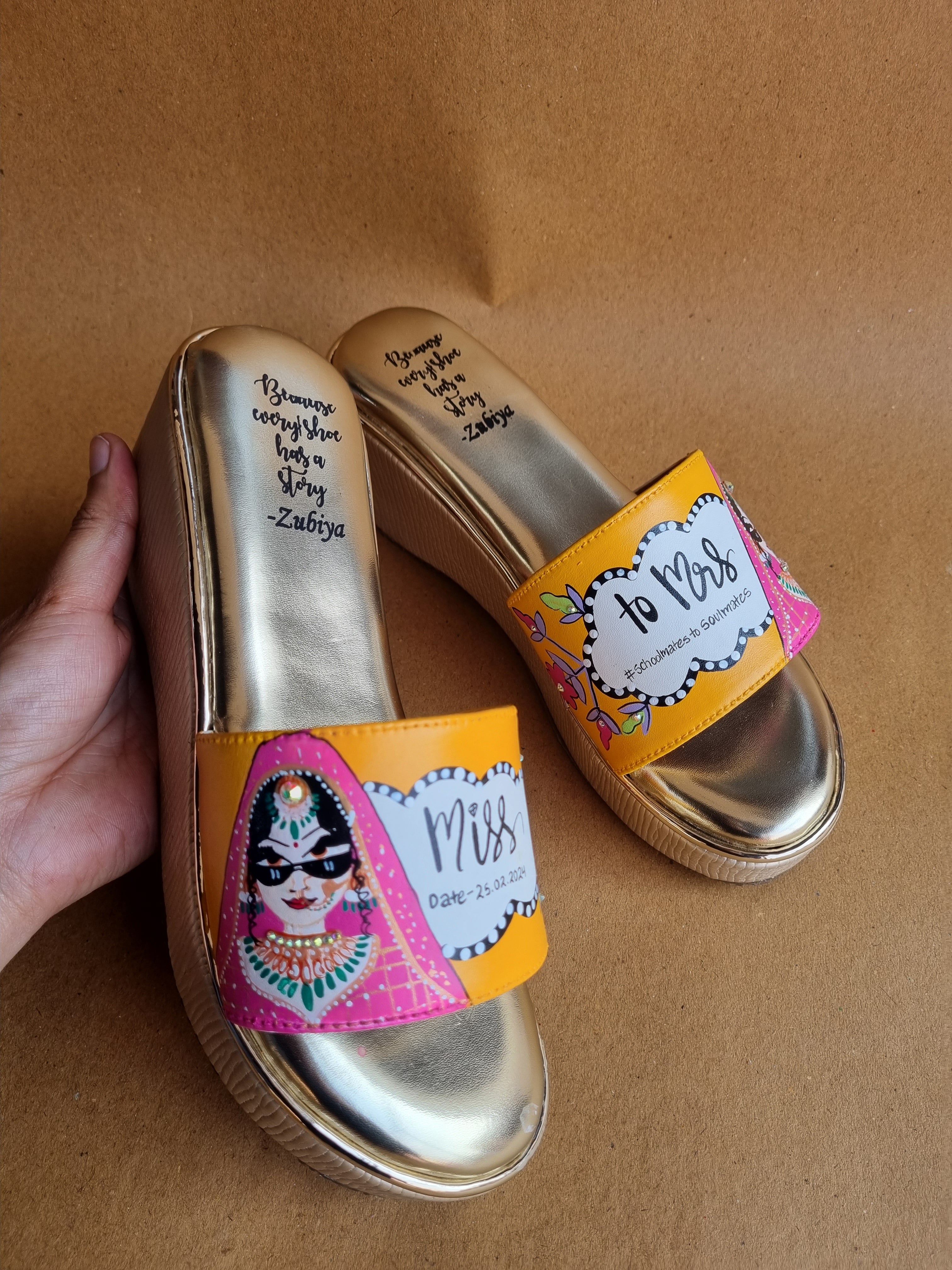 Orangish yellow golden wedges dulhan heels