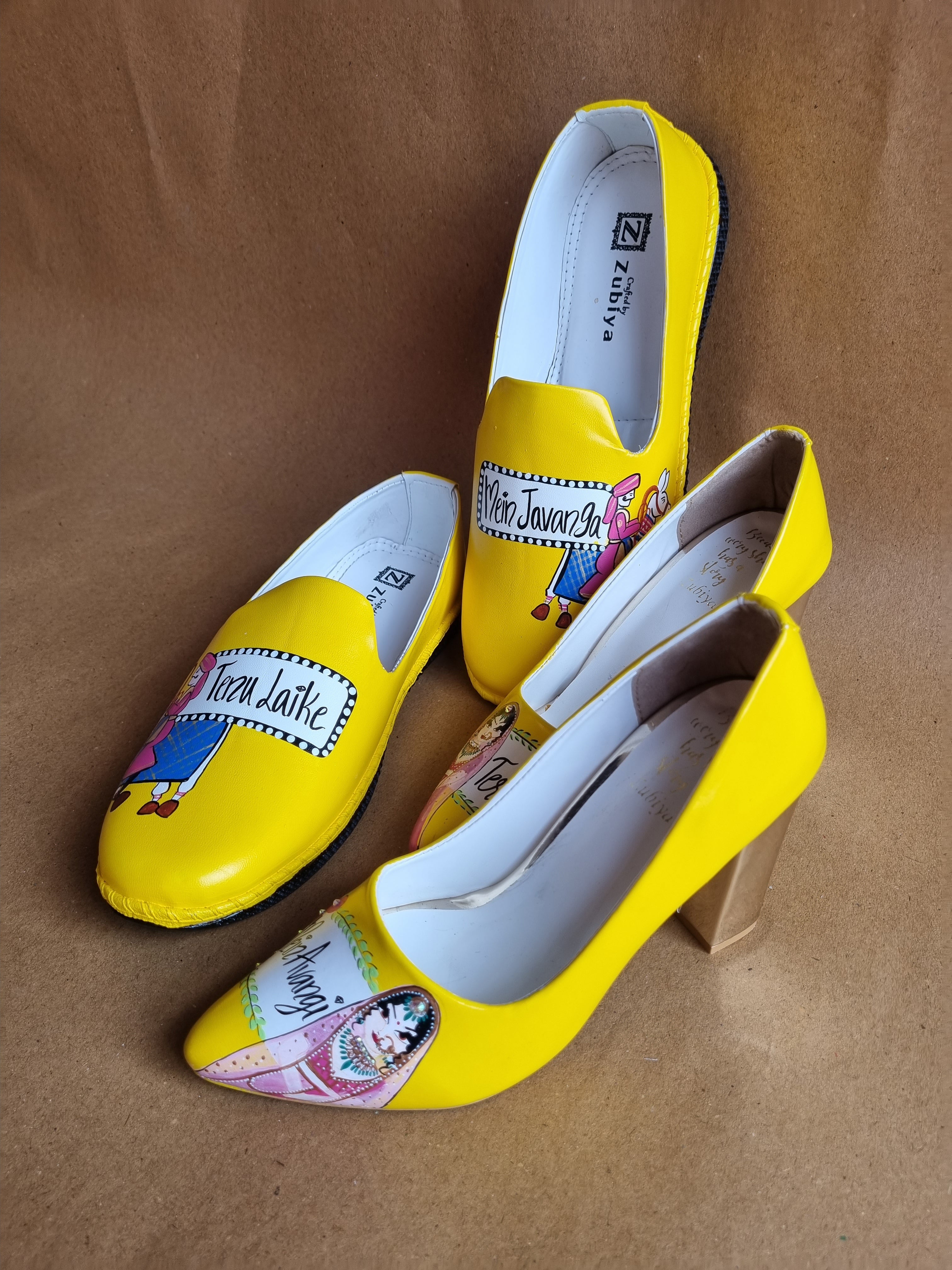 yellow couple - block heel - mojri combo