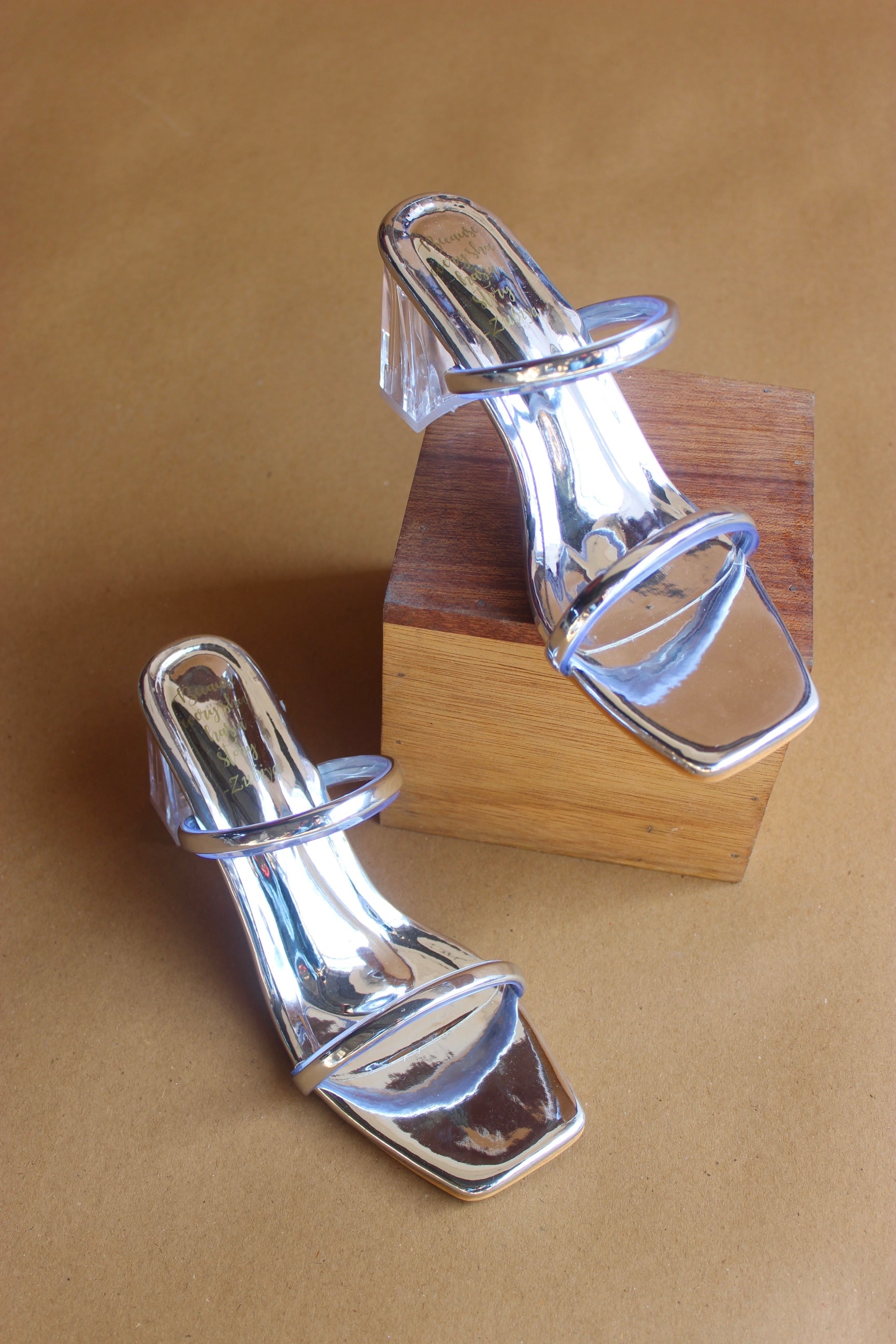 Silver mettalic double strappy heel