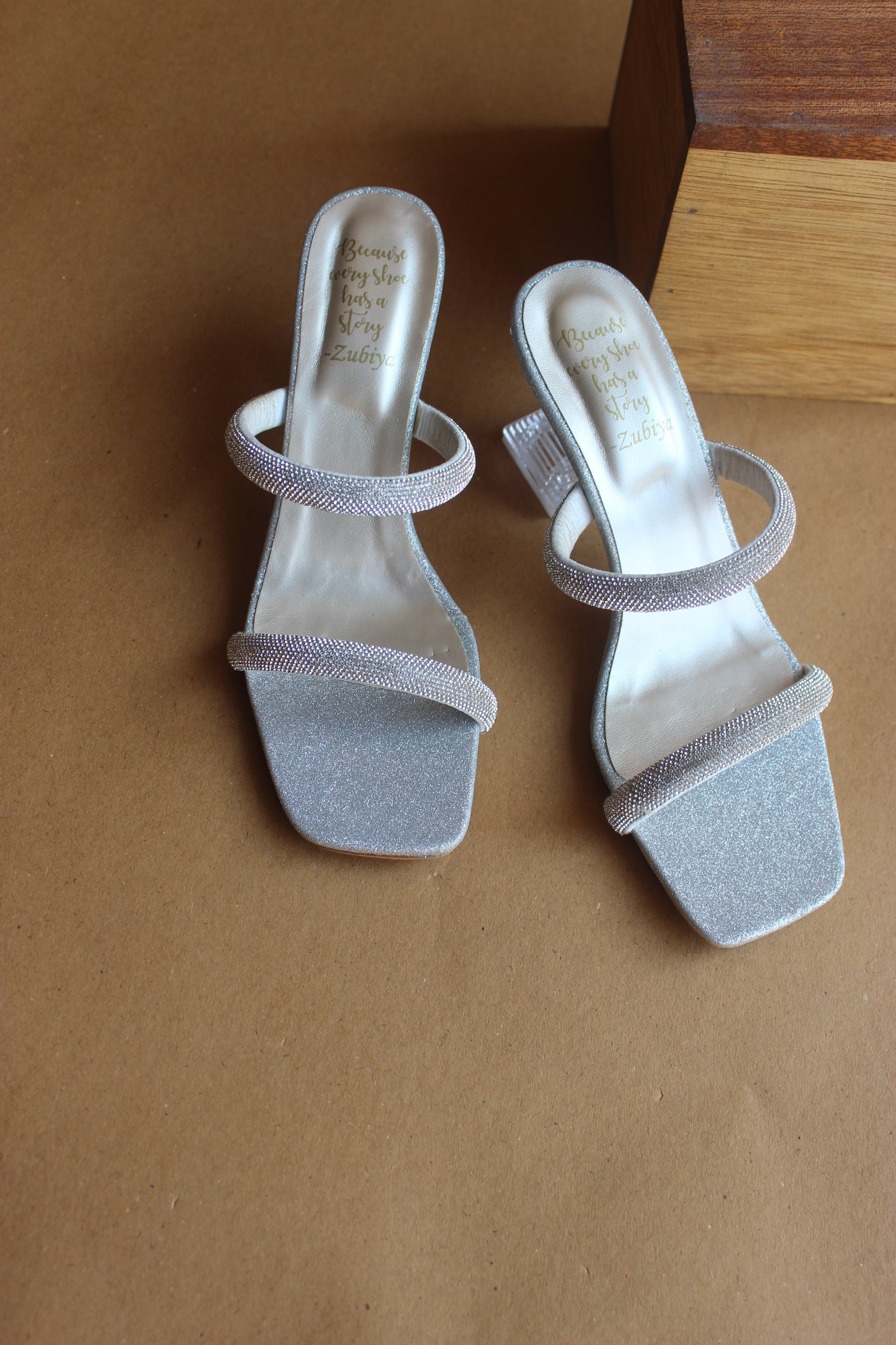 Silver two strappy crystal heel