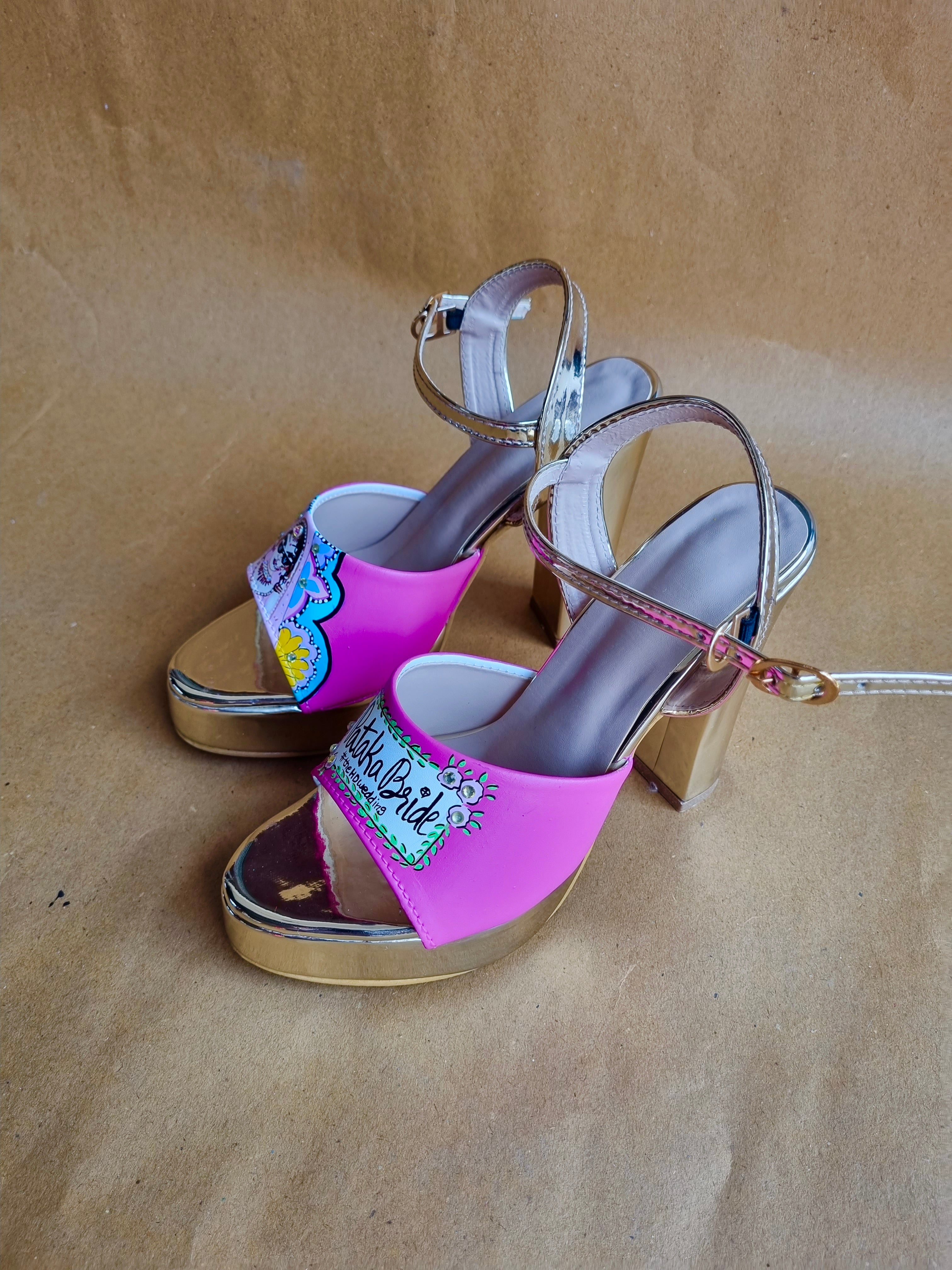 hot pink swag dulhan 5'inch heels with backsupport