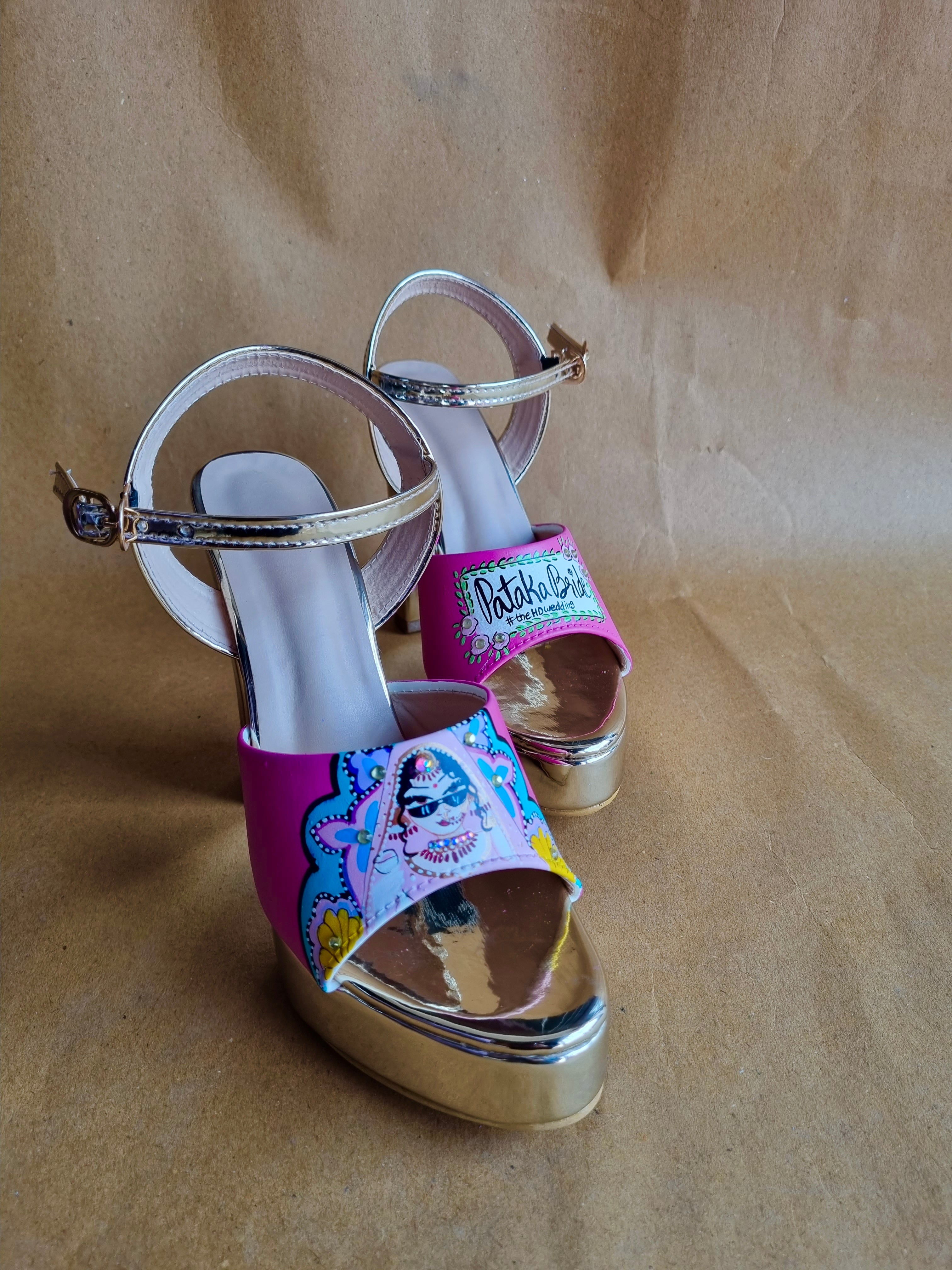 hot pink swag dulhan 5'inch heels with backsupport