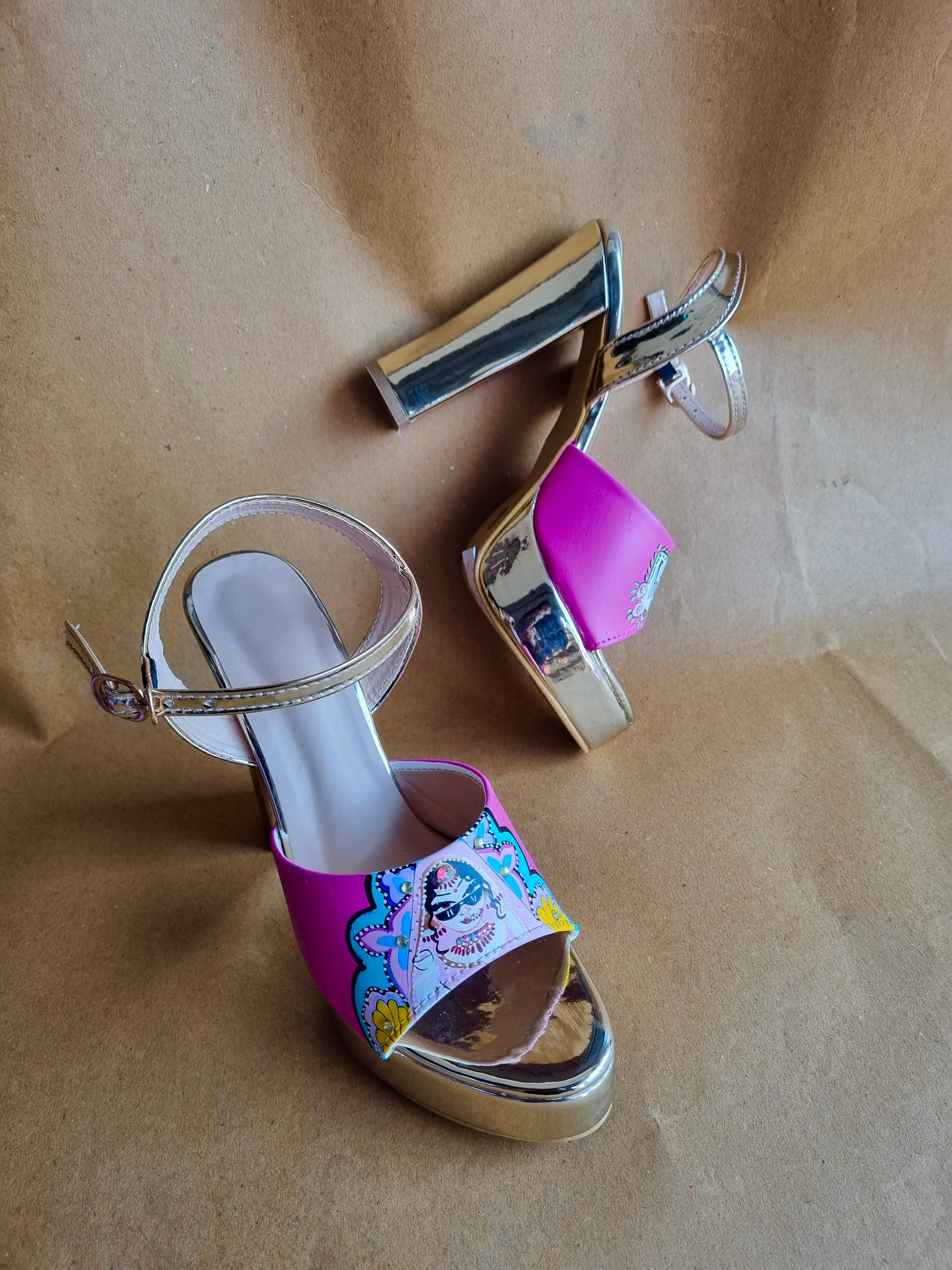 hot pink swag dulhan 5'inch heels with backsupport