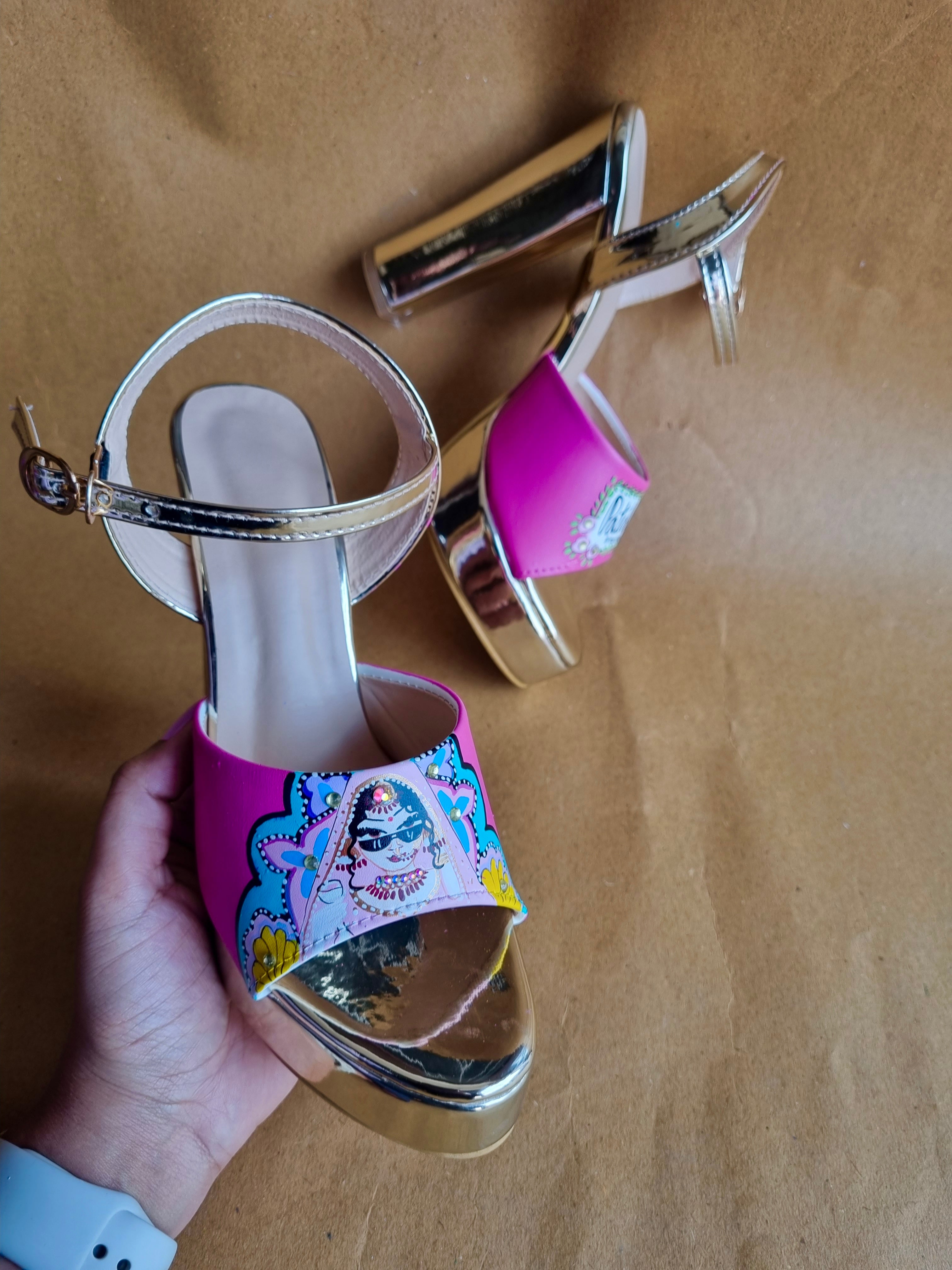 hot pink swag dulhan 5'inch heels with backsupport