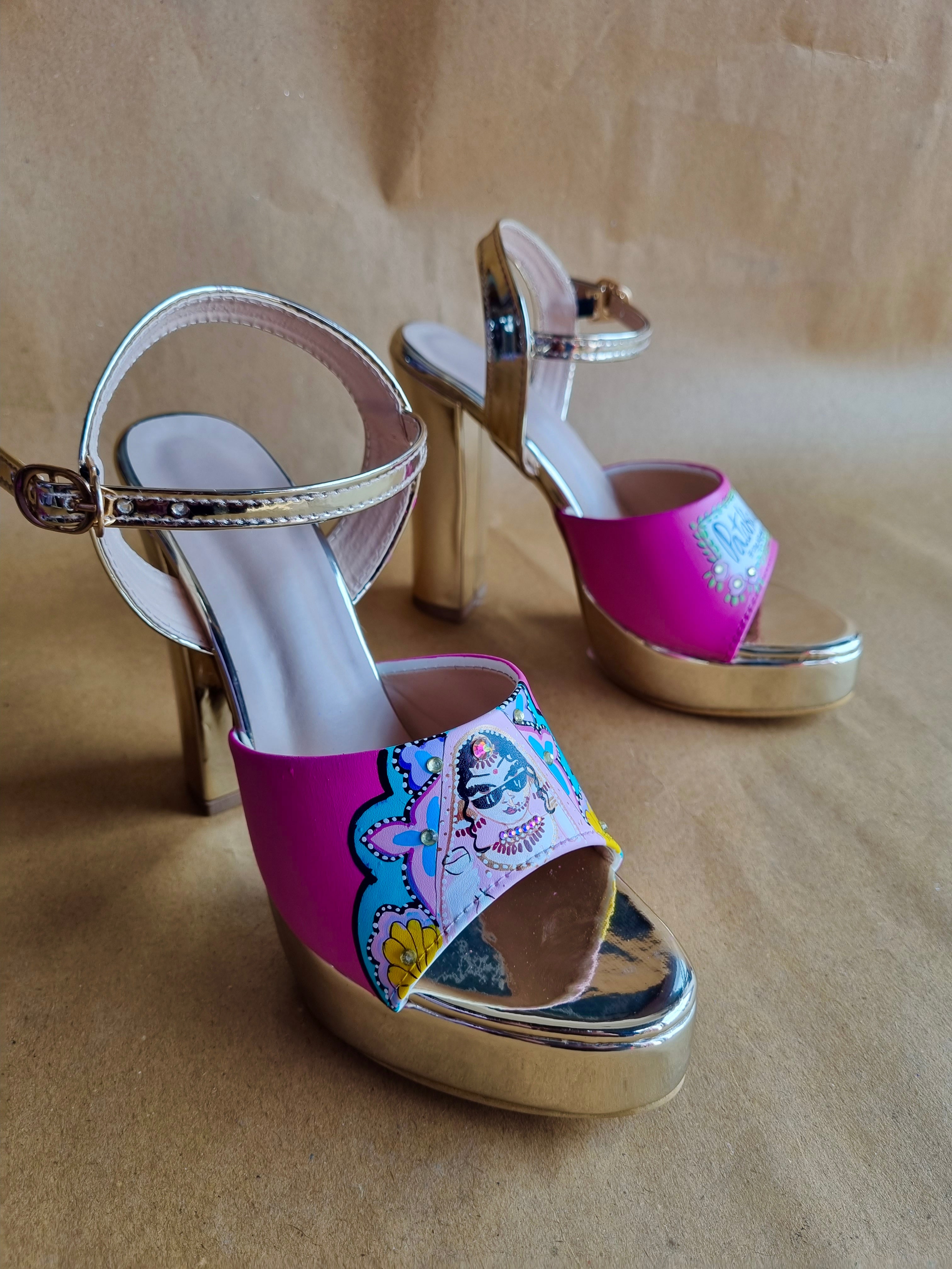 hot pink swag dulhan 5'inch heels with backsupport