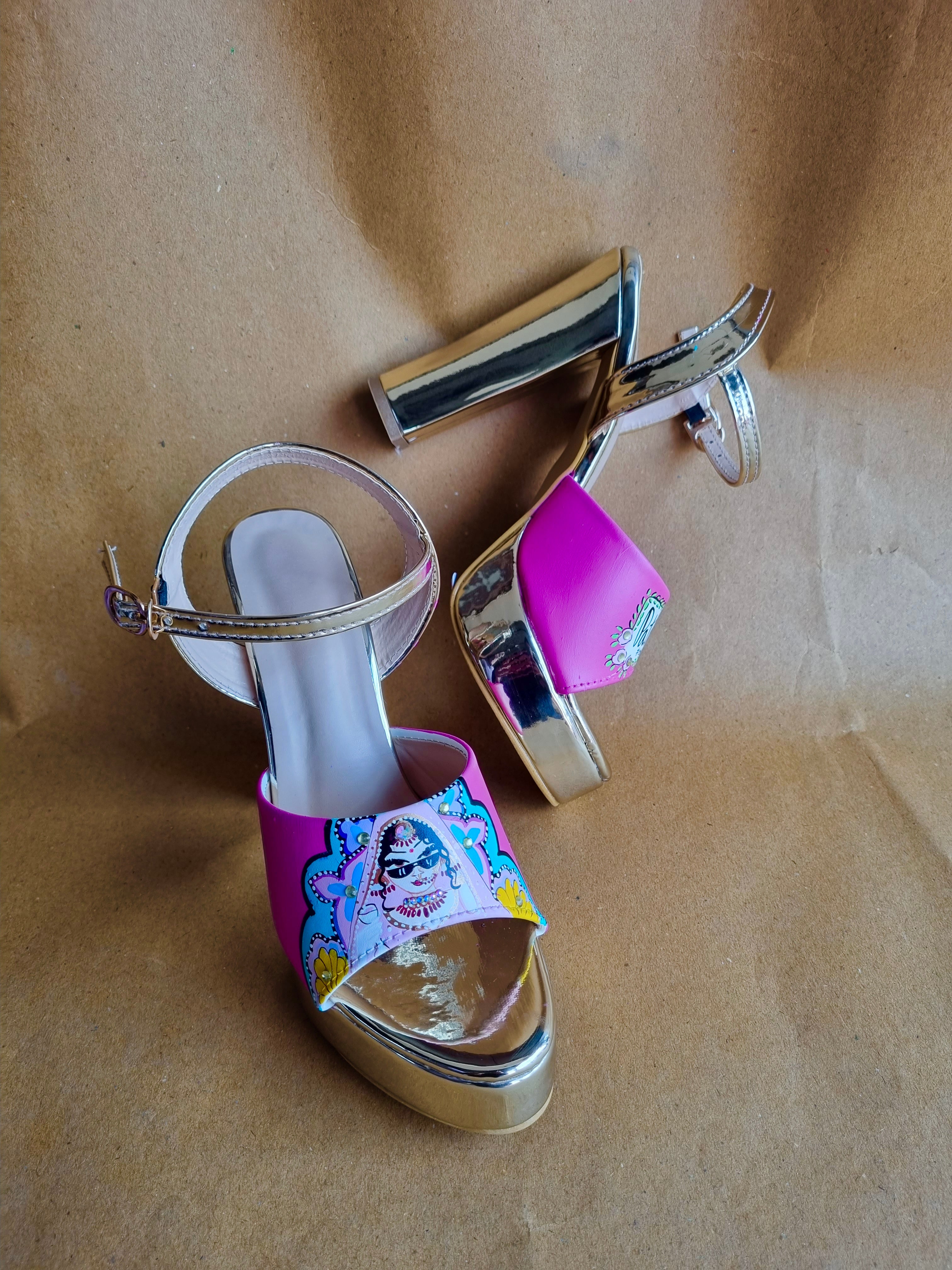 hot pink swag dulhan 5'inch heels with backsupport