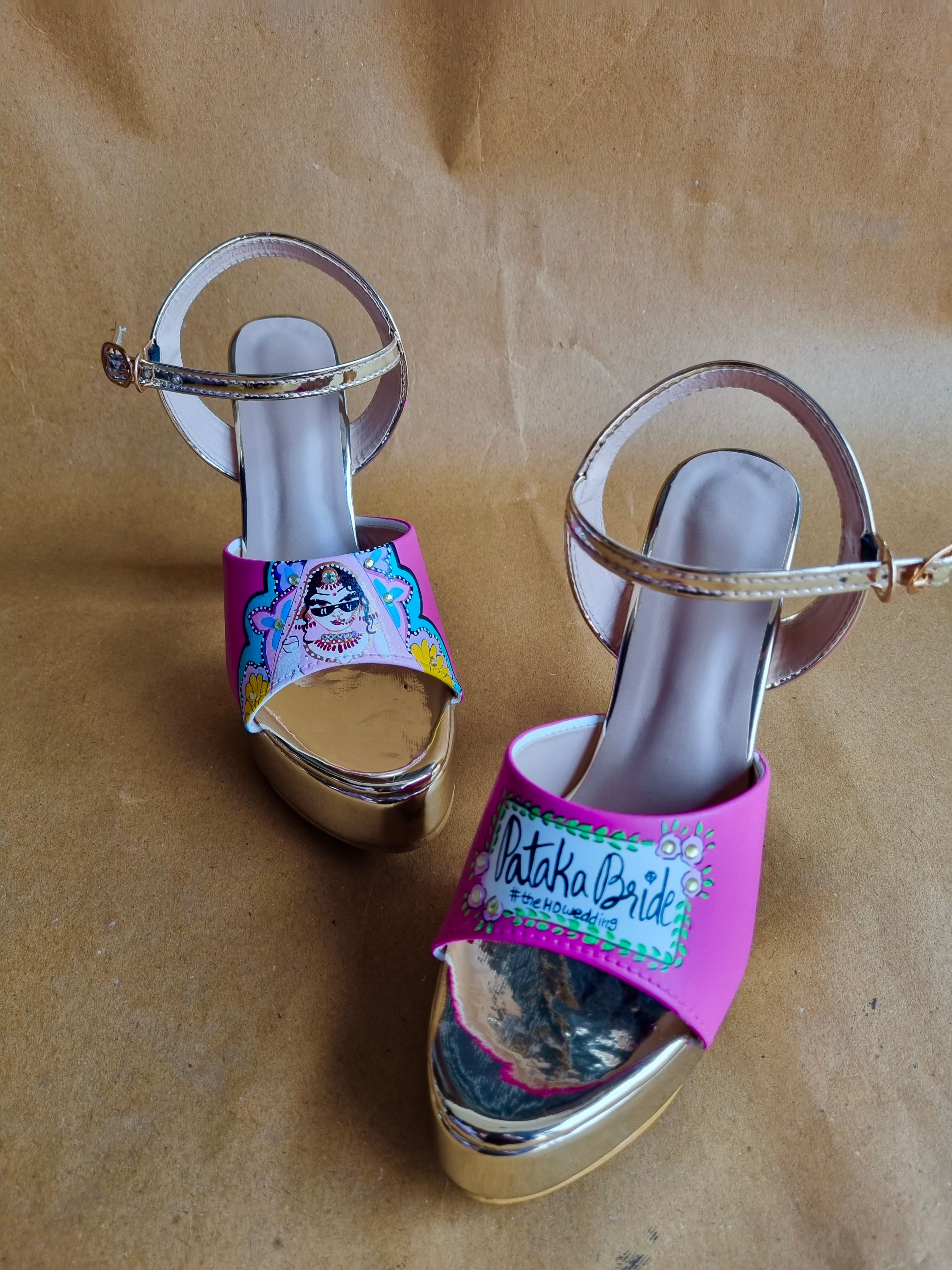 hot pink swag dulhan 5'inch heels with backsupport