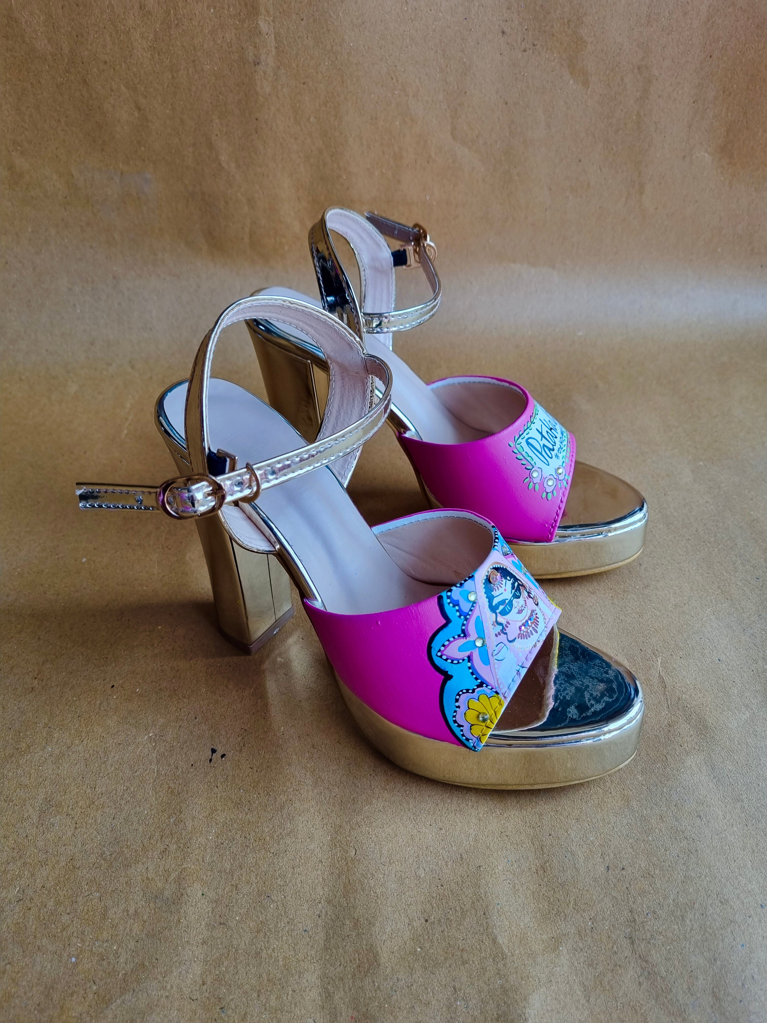 hot pink swag dulhan 5'inch heels with backsupport