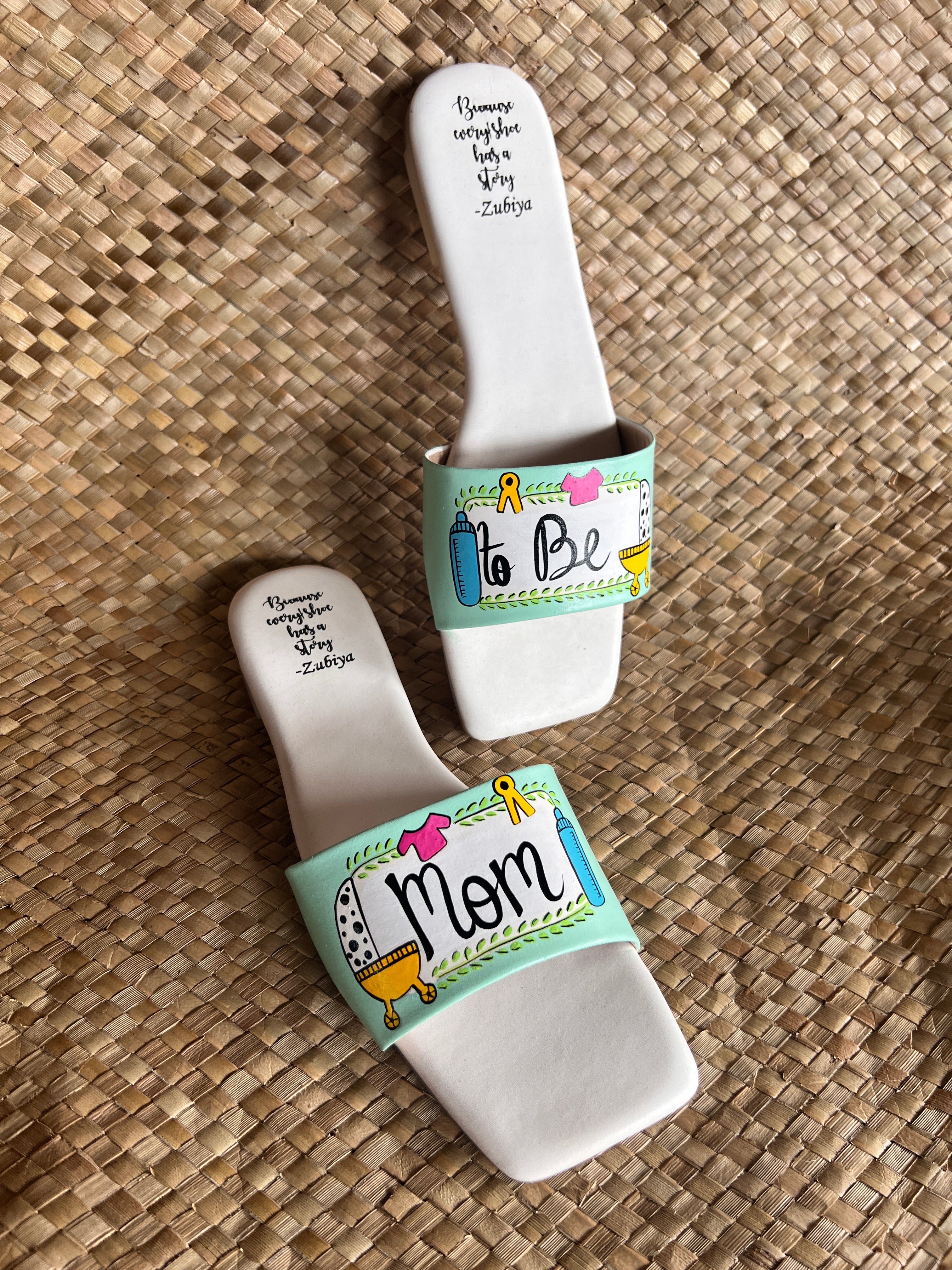 Mom to be Sq Toe aqua green Slides