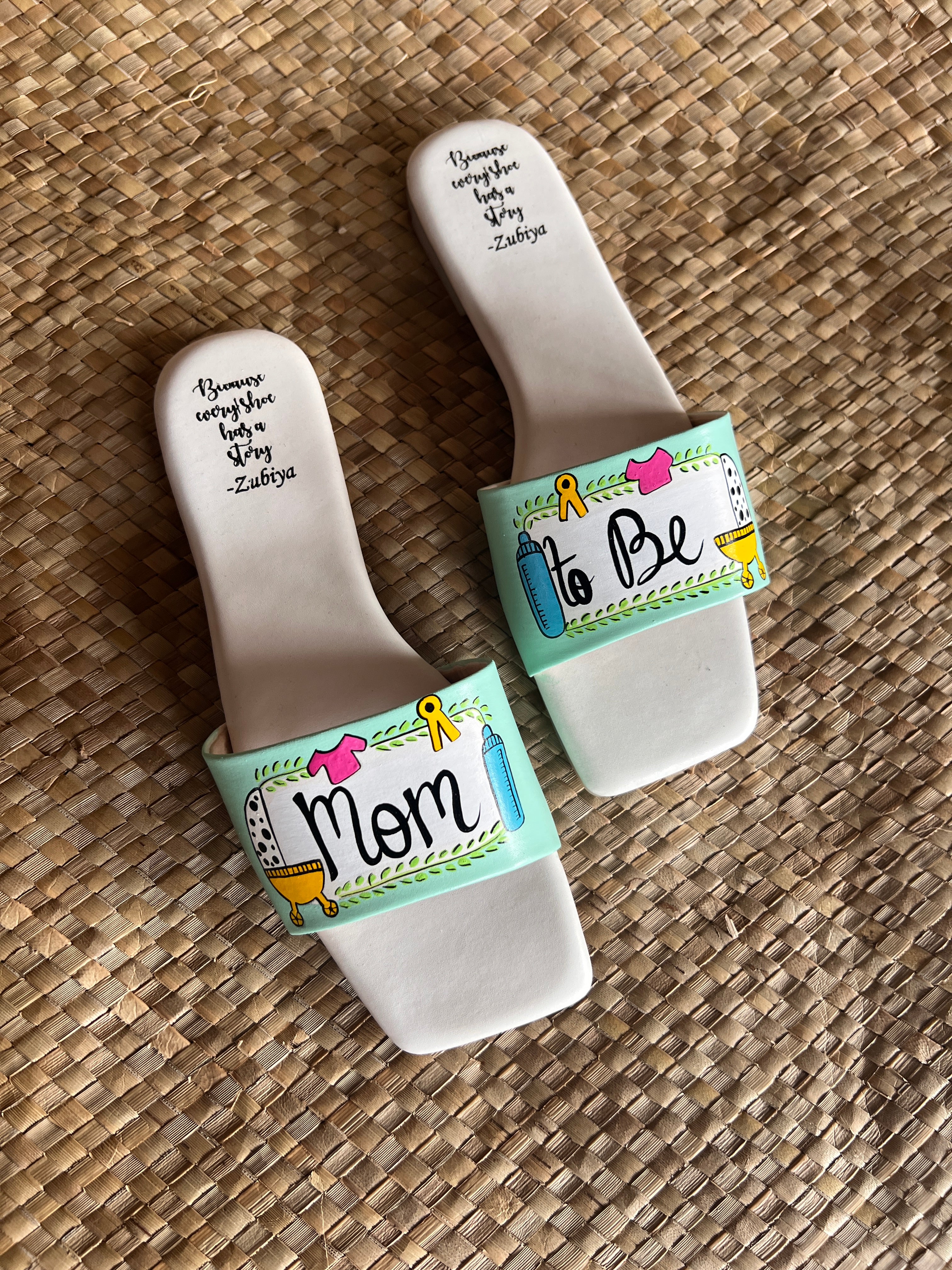 Mom to be Sq Toe aqua green Slides