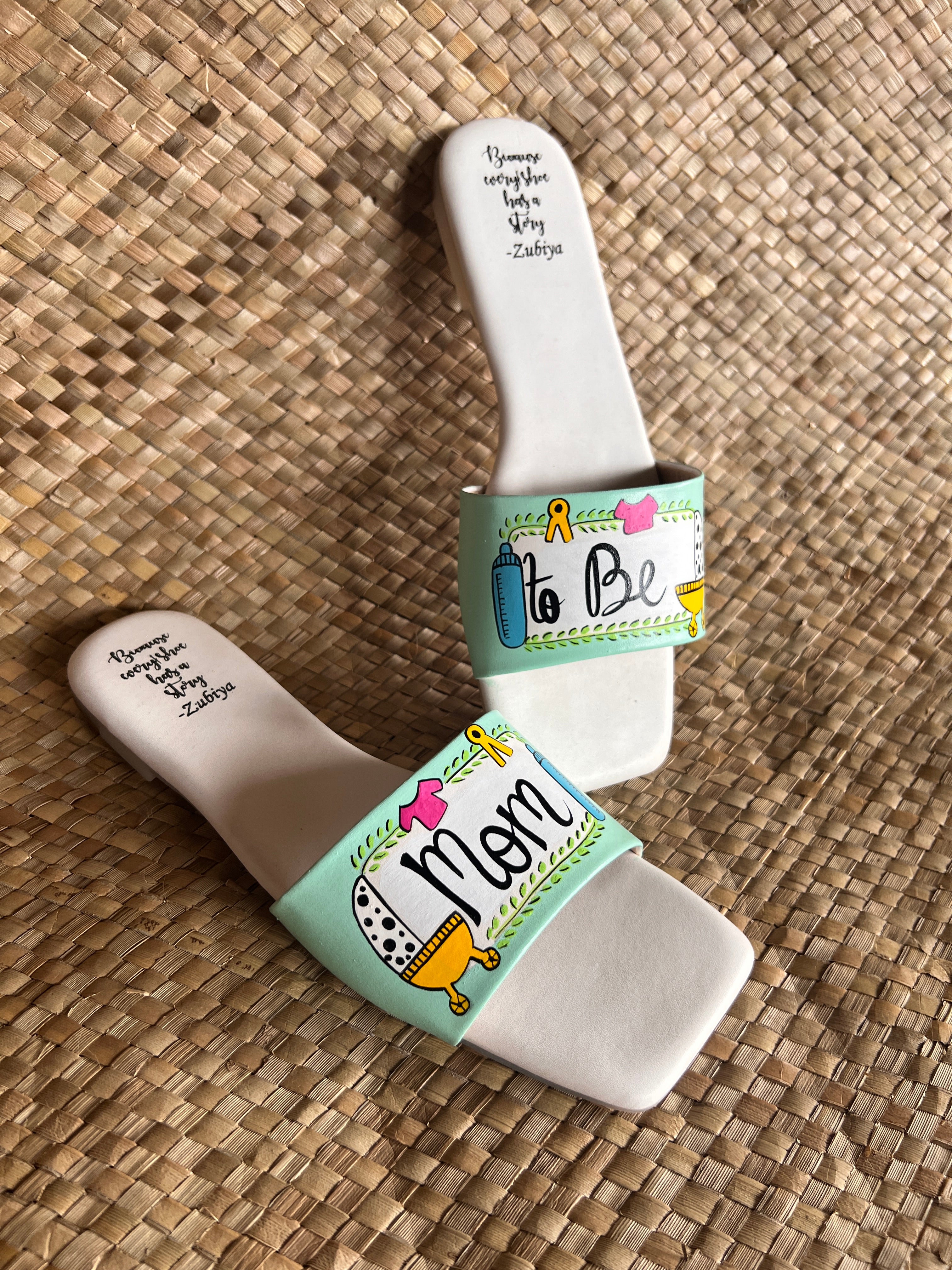 Mom to be Sq Toe aqua green Slides