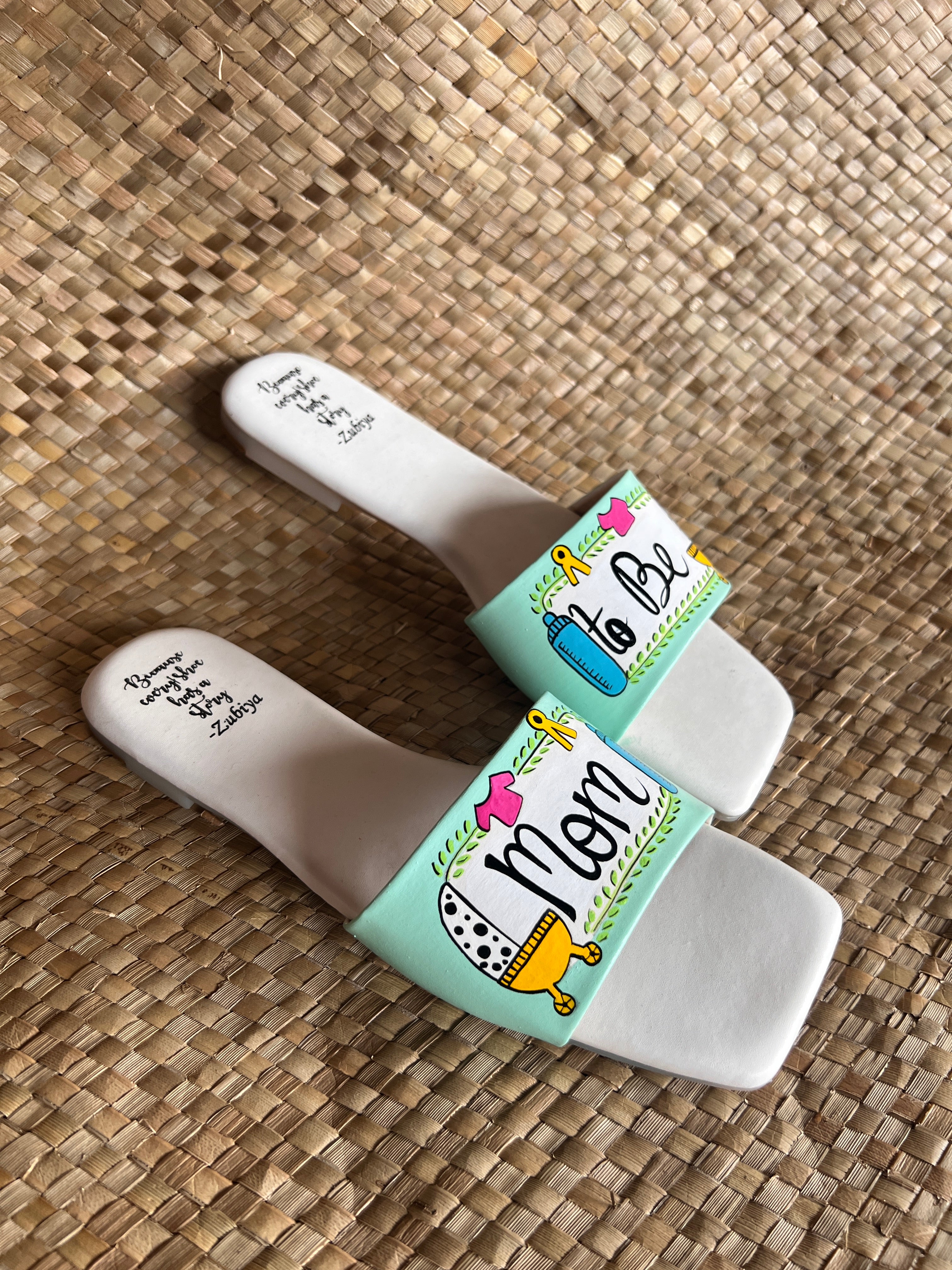 Mom to be Sq Toe aqua green Slides